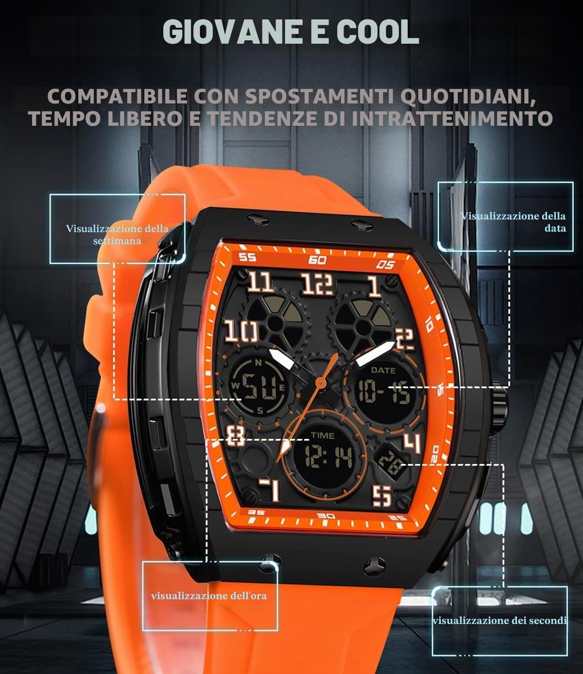 Orologio da uomo digitale analogico alla moda, impermeabile, sportivo, militare, tattico, casual, al quarzo, orologio da polso con cronometro LED, conto alla rovescia, allarme, schermo curvo per uomo