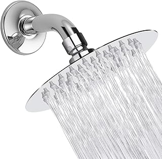 HIGH Pressure Shower Head, 6 Inch Rain Showerhead, Ultra-Thin Design-Best Pressure Boosting, Awesome Shower Experience Even at Low Water Flow, Nearmoon High Flow (6 Inch Round Shower + Shower Arm)