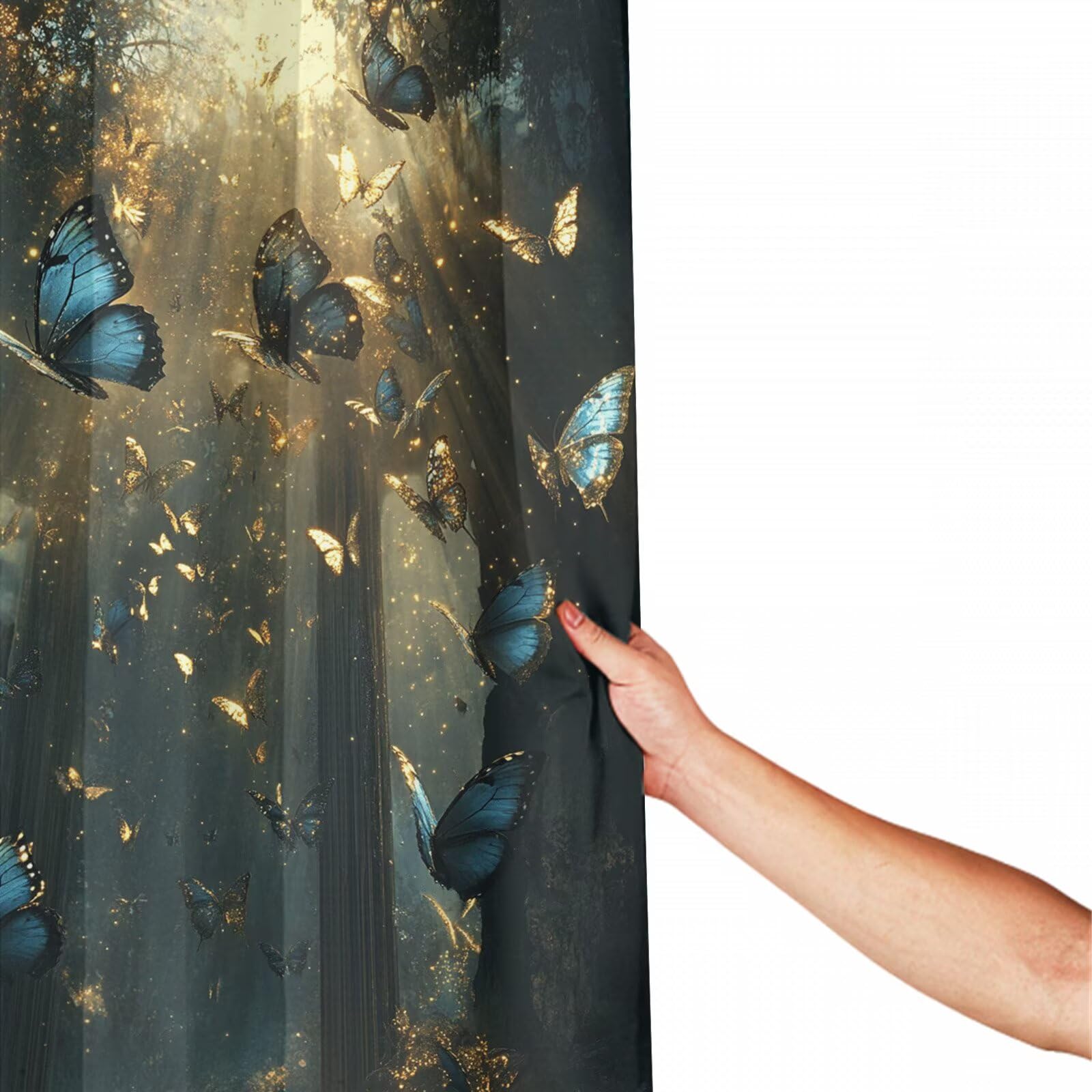 Duschvorhang 240x200 cm, Shower Curtains Schmetterling, Duschvorhänge Wald Wasserabweisend, Antischimmel, Waschbar Extra Breit Polyester Stoff Badevorhänge mit 12 Ringe, für Badewanne 9Q-220