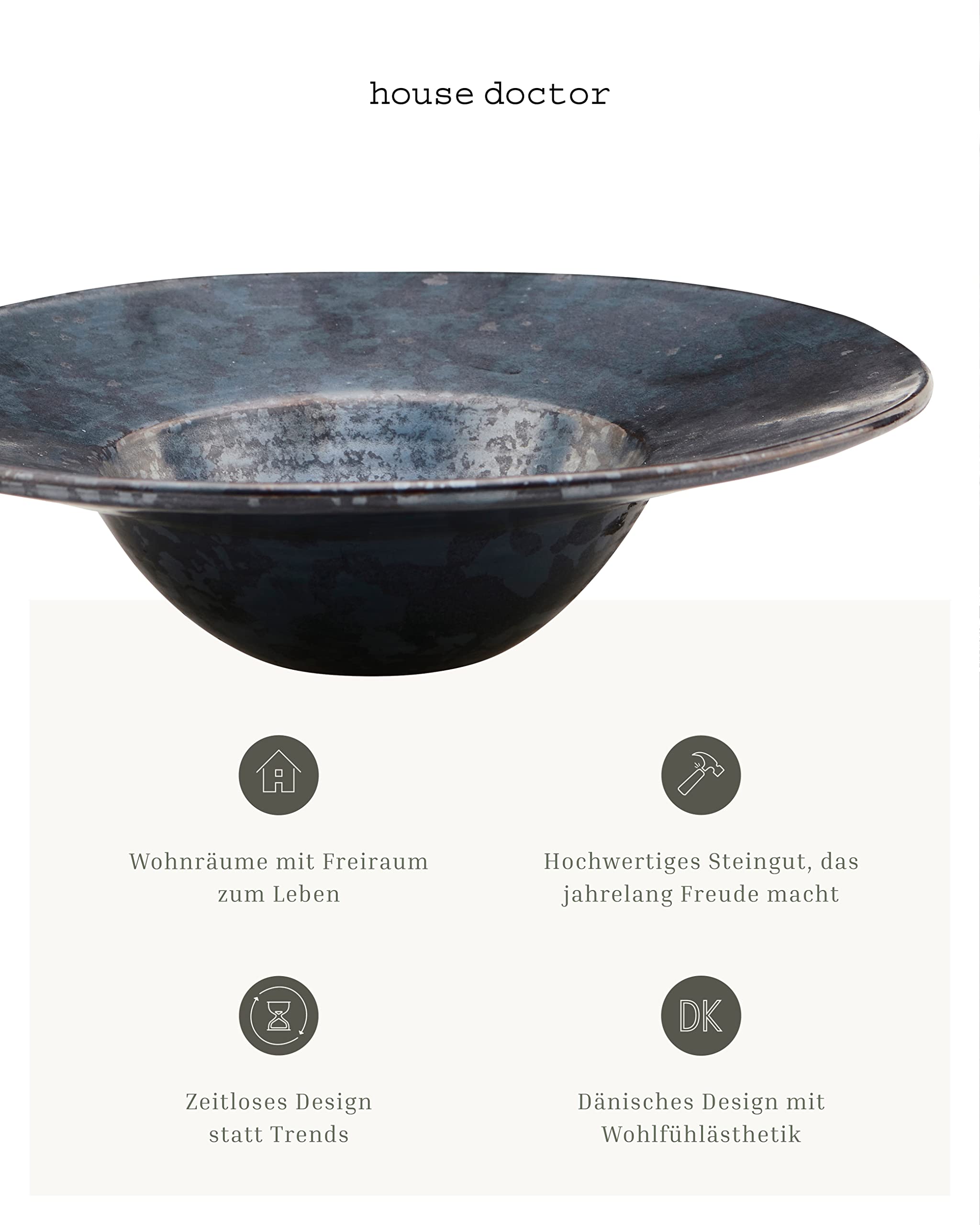 House Doctor Piatto per pasta Pion Nero | Ciotola profonda in gres | Stoviglie nere | Stile scandi per la sensazione di vita Hygge, Pebble Black