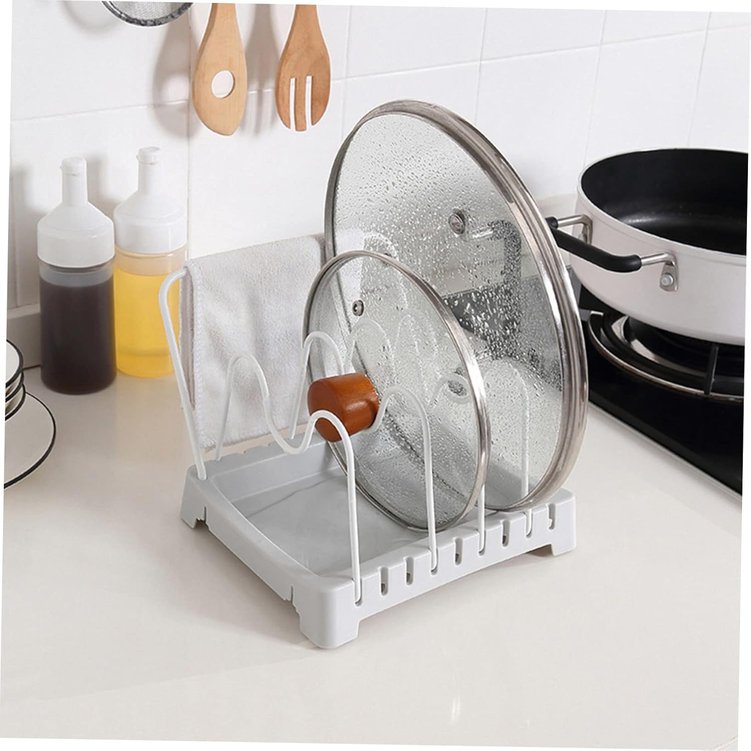 PRETYZOOM 2pcs Pot Lid Bracket Kitchen Storage Rack Pot Lid Stand Easy to Clean Removable Design