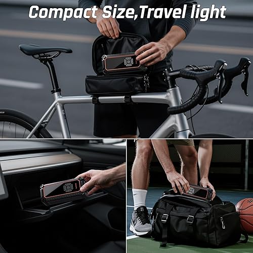 Miniatura 4 de OlarHike Inflador de neumáticos inalámbrico, compresor de aire portátil, 150 PSI de potencia dual, 6000 mAh y 12 V CC, bomba de aire para neumáticos