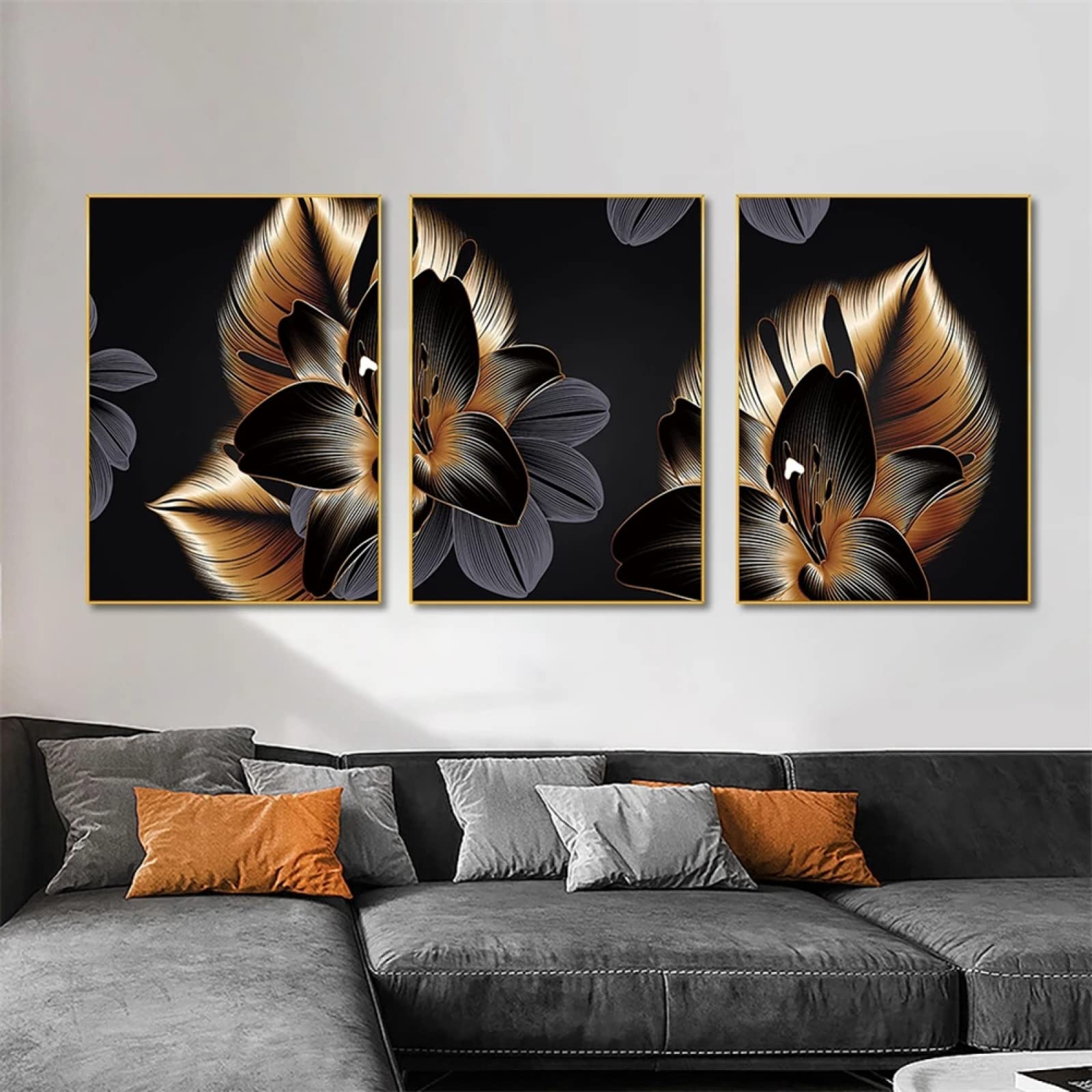 3 Packung 5D Diamant Painting Full Drill Set Abstraktes Goldenes Mit Grauen Blättern 80x100cm DIY Diamond Painting Kreuz Stich Strassstein Stickerei Diamond Painting Set Decoration für Erwachsene