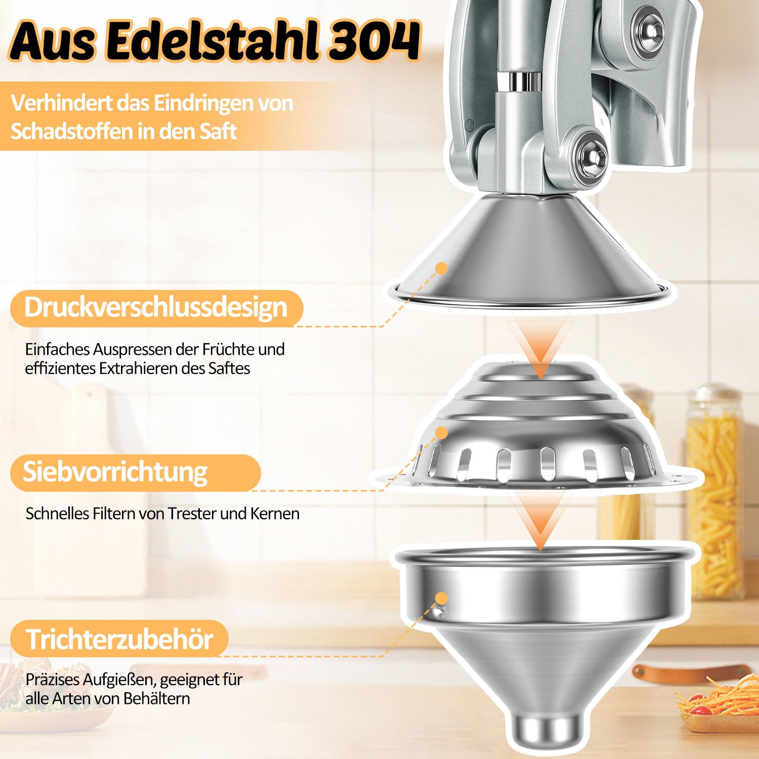 Daromigo Spremiagrumi manuale, spremiagrumi con leva e 2 testine, spremiagrumi manuale in lega di alluminio con filtro in acciaio inox 304, spremiagrumi manuale per arance, limoni, pompelmo, 45 cm
