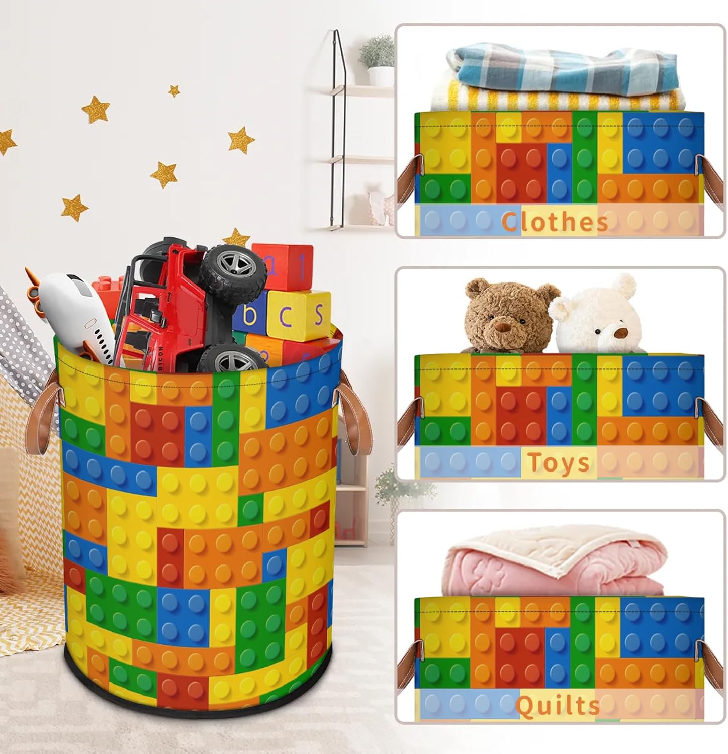 Colorful Kids Laundry Basket Foldable Storage Basket Building Block Dirty Laundry Hampers,Clothes Toy Storage Bins for Kids,Boys,Girls,Nursery,Closet,Bedroom,Laundry Room,15.6"W x 19.5"H - Image 4