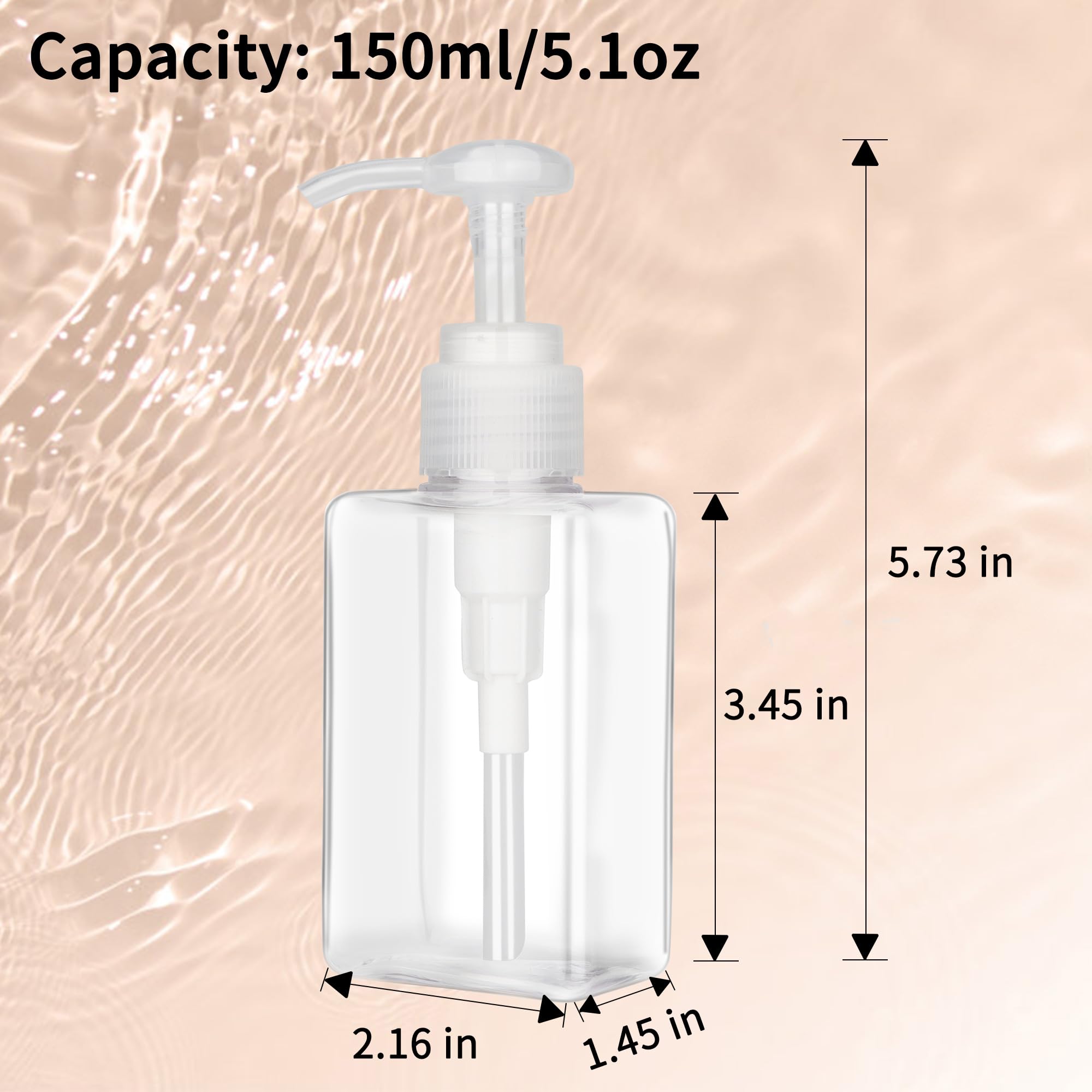 Jansburg Płaski kwadratowy plastikowy dozownik balsamu do wielokrotnego napełniania, 150 ml, dozownik do butelek z pompką, szczelna, pusta butelka z balsamem na olejek eteryczny, mydło, szampon, 2 szt