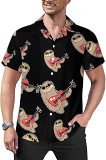 Sloth Playing The Guitar Mens Shirts Hawaiian Short Sleeved Cuban Collar Graphic Tees Tops