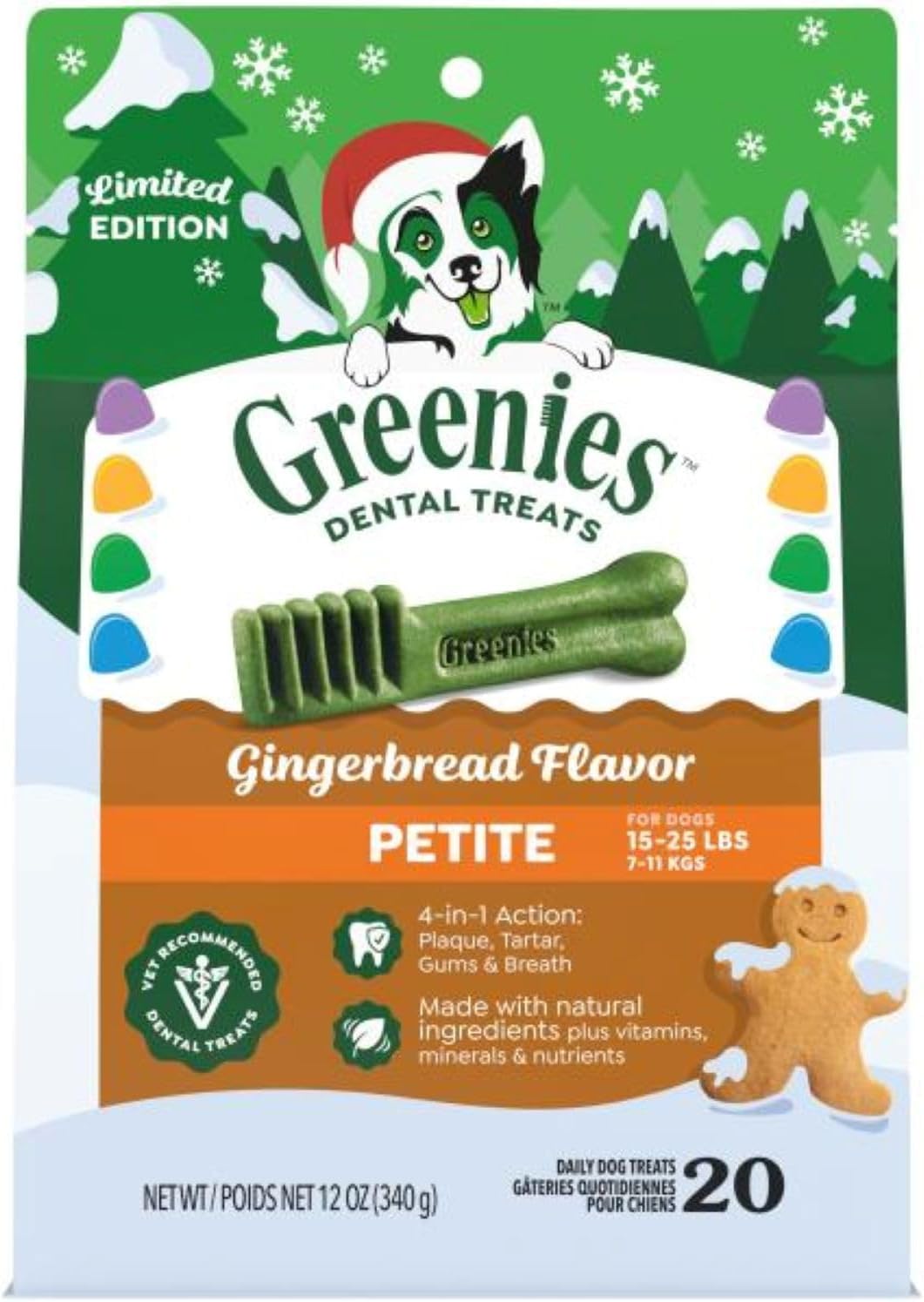 Greenies Petite Natural Dental Dog Treats, Gingerbread Flavor, 20 Count