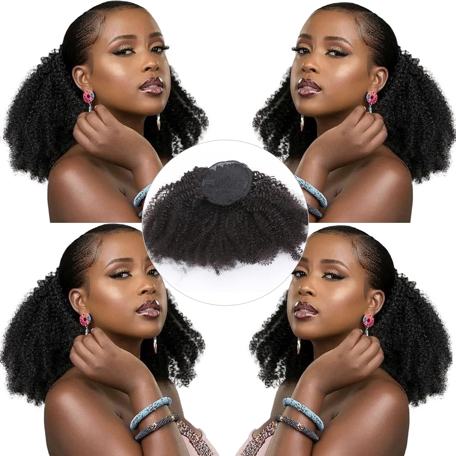 Loxxy 8A Grade Human Hair Ponytail Extension 3C 4A Kinkys Curly Human Hair Ponytail Drawstring Natural Ponytail Extension For Black Women With Natural Black Human Hair Ponytail Extension 10 Inch