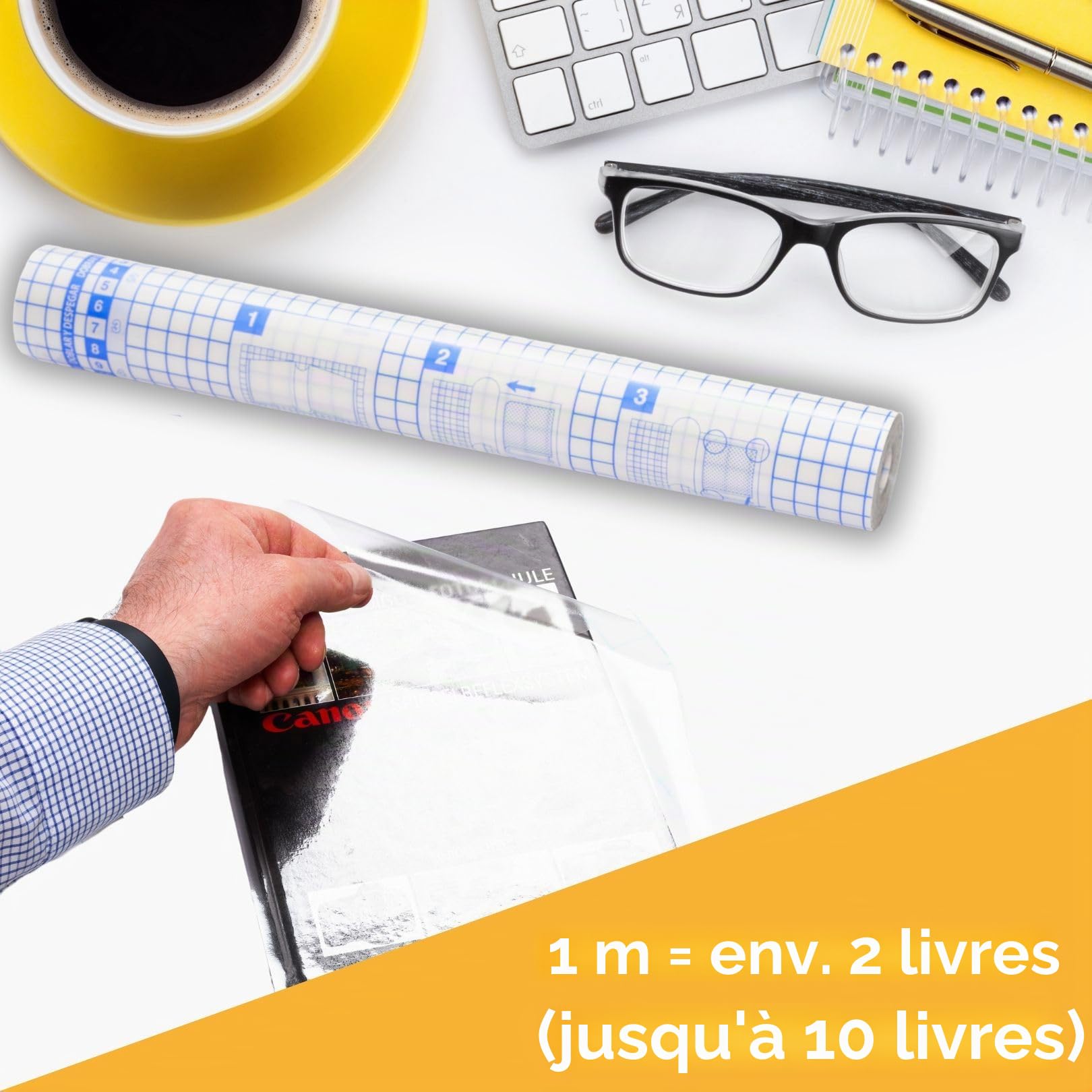 Film de protection autocollant pour livre 5 m x 30 cm transparent découpable indéchirable