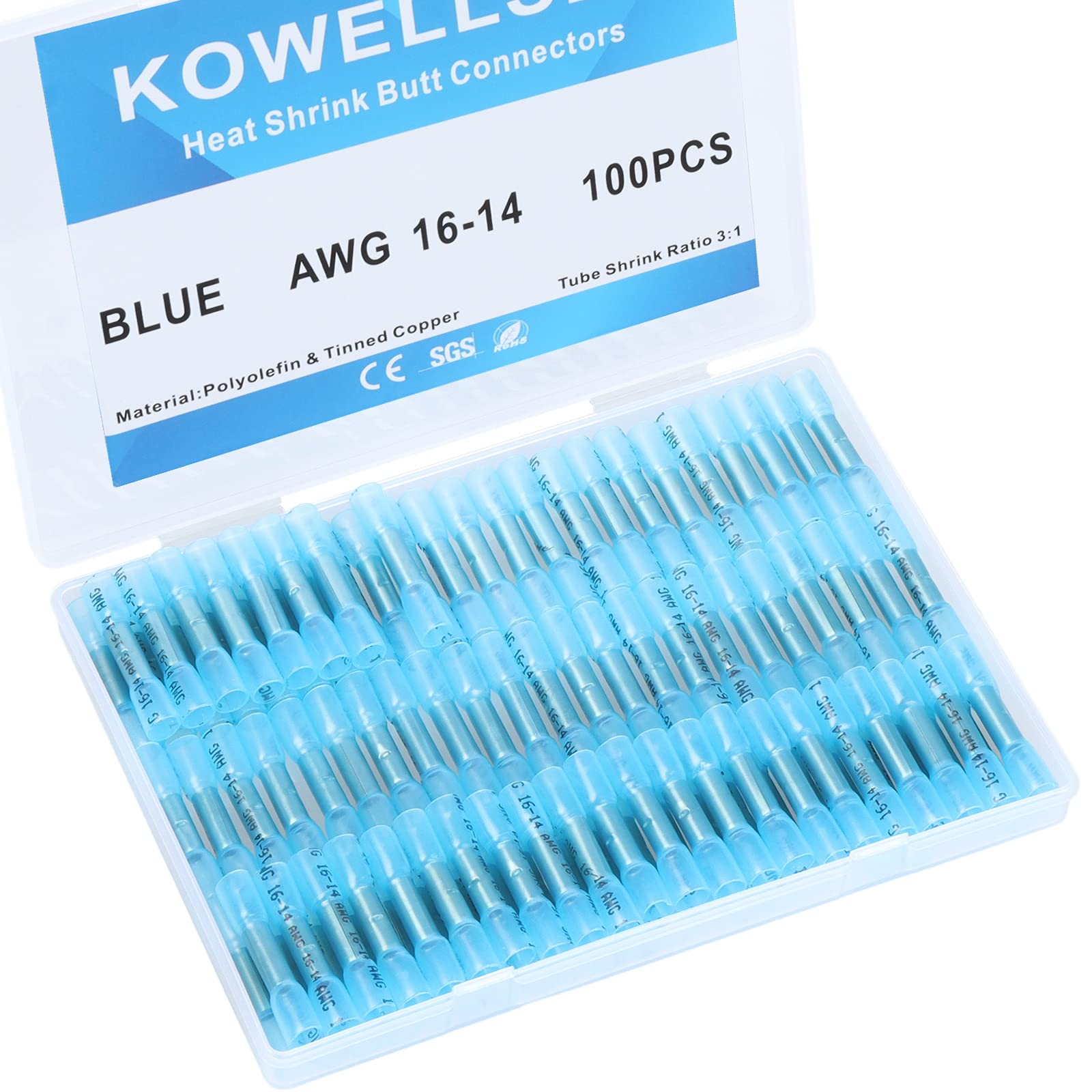 Heat Shrink Butt Connectors, 16-14 AWG Waterproof Electrical Wire Connectors Marine Crimp Terminals Butt Splices for Truck Stereo Boat 100Pcs