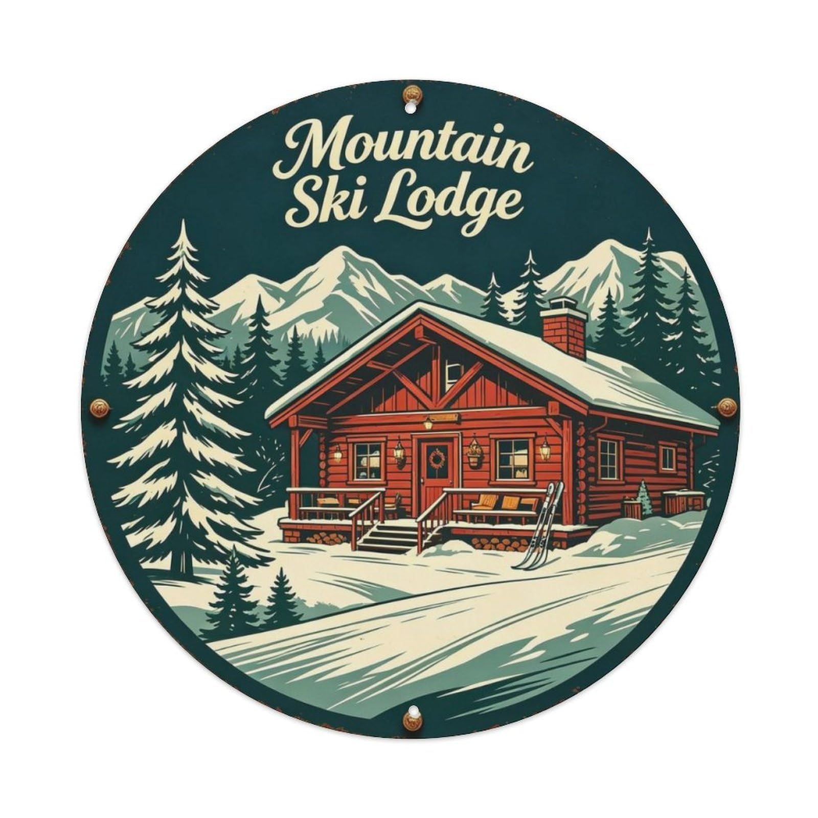 Mountain Ski Lodge Metal Tin Sign Plaque