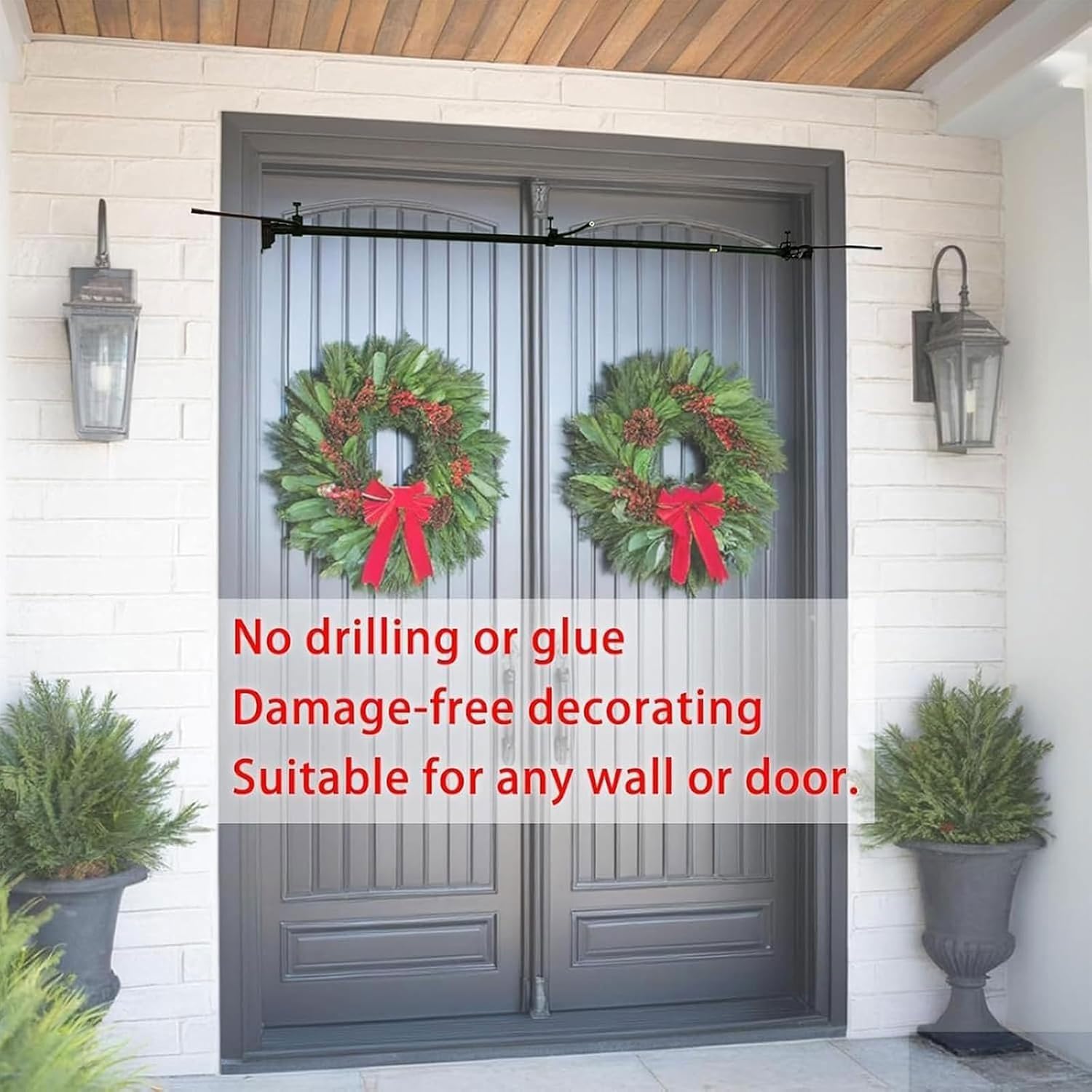 Colgador de corona de Navidad, longitud ajustable, fácil de instalar, sin clavos ni tornillos, estante para guirnalda de puerta delantera para decoración de vacaciones y festivales, decoración del