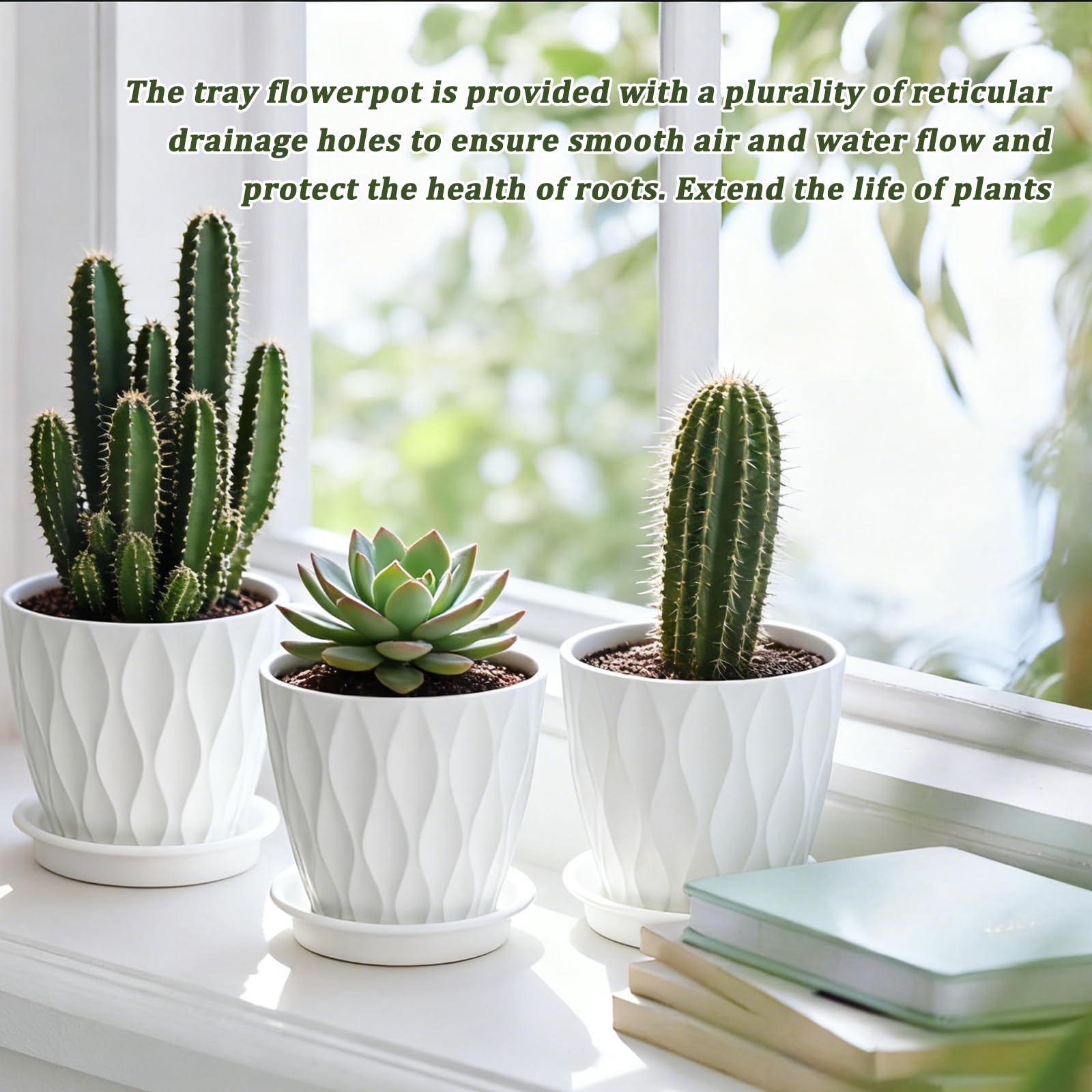 JJYHEHOT 10cm Vasi per Piante, Set di 6 Vaso con Sottovaso in Plastica, Vaso per Pianta Bianco Moderni con Foro di Drenaggio per Piante, Piante Grasse, Fiori, Erbee Cactus