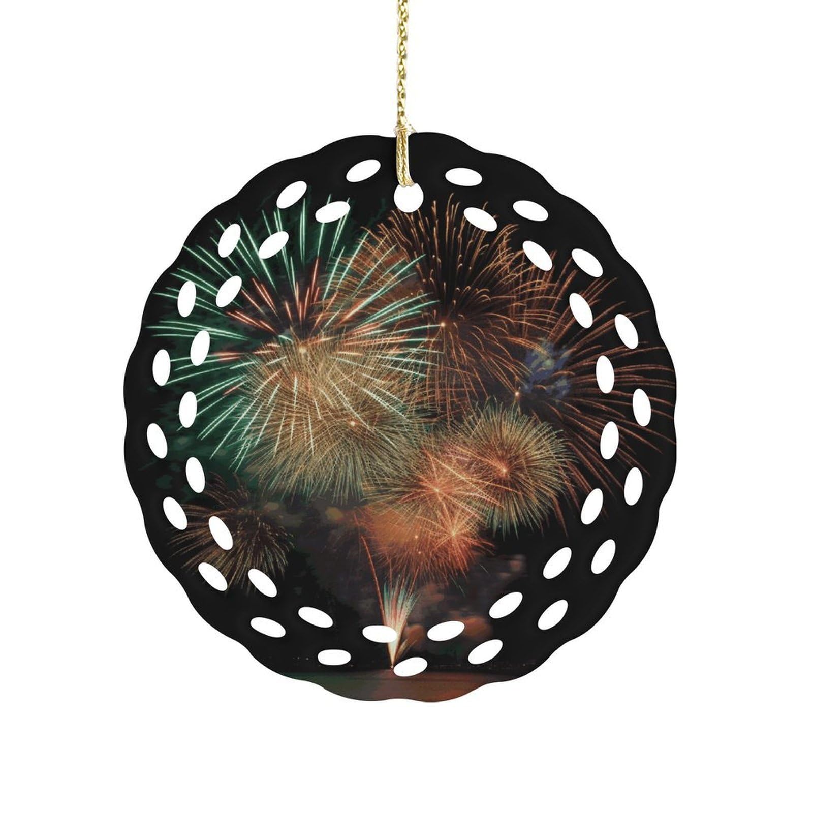 Fodpand Women's Style Fireworks Ceramic Ornament For Home Decor 3.2" Round Tree Decoration Christmas Ornaments For Men Double-Sided Design