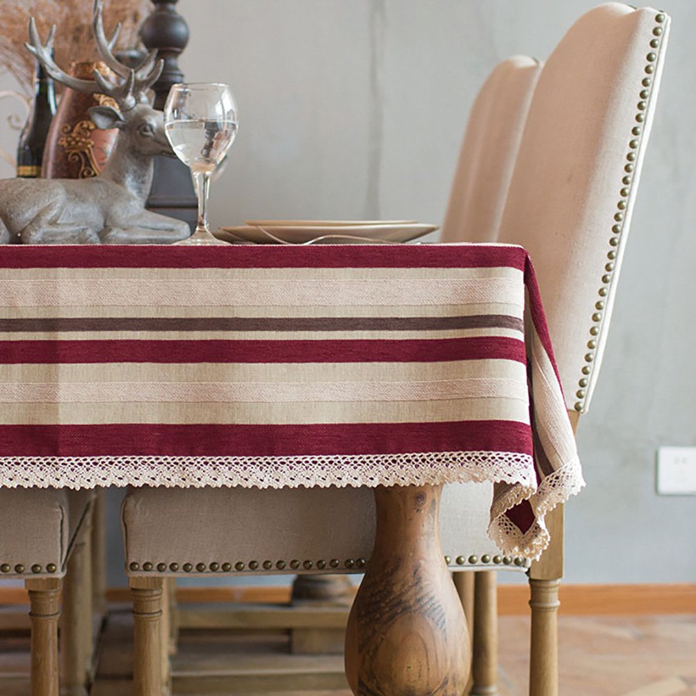 Nappe en tissu de coton et lin méditerranéen rectangle à rayures pour table basse