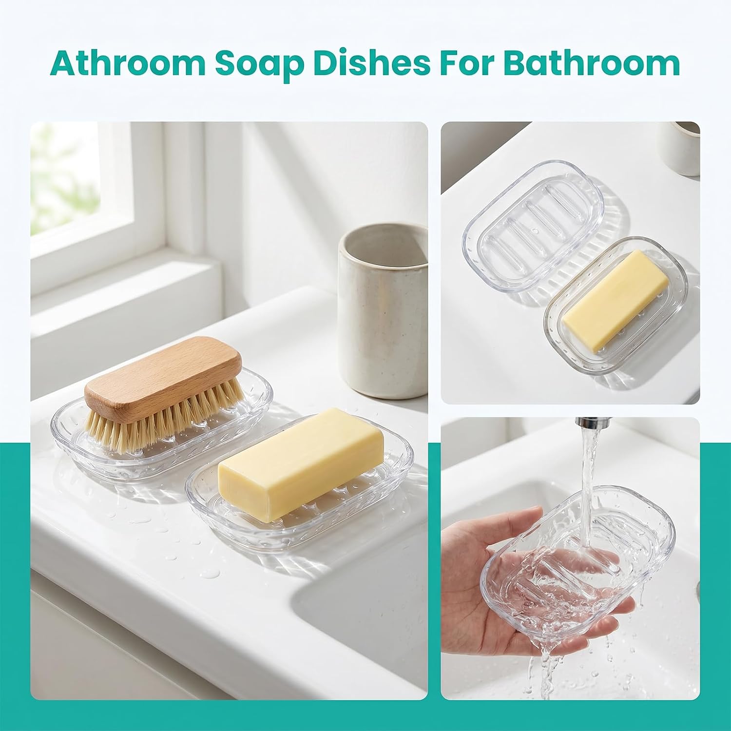 cobee 2 Pack Clear Soap Dish for Shower,Soap Holder with Drainage Tray