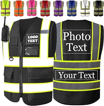 Custom Safety Vest Two Tone High Visibility Reflective Vests Bulk with Pockets Zipper Personalized Logo Text for Women Men