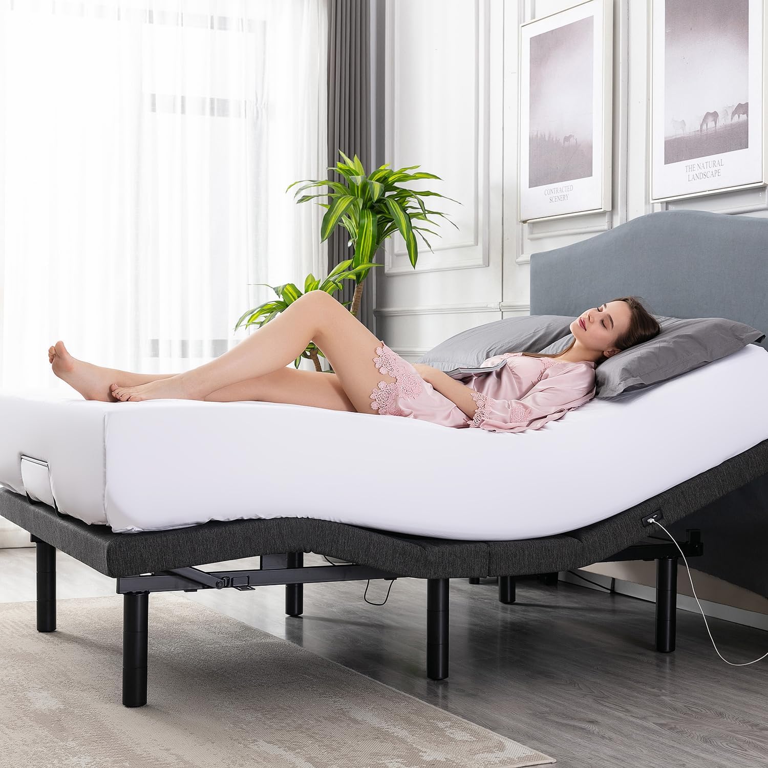 S*MAX Adjustable Bed Frame Full Size Dual Slient Motor USB Ports Wireless Remote Control Night Light Zero Clearance Zero Gravity Anti-Snoring Adjustable Bed Base Head and Foot Incline