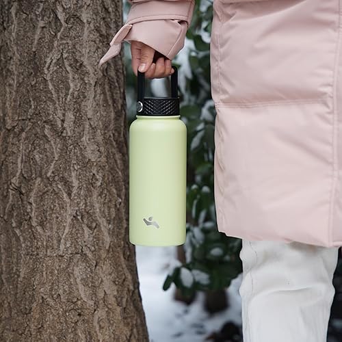 Miniatura 7 de Botella de agua aislada con popote, 32 onzas, 3 tapas, botellas de metal, botella de agua de acero inoxidable, Bamboo Grove