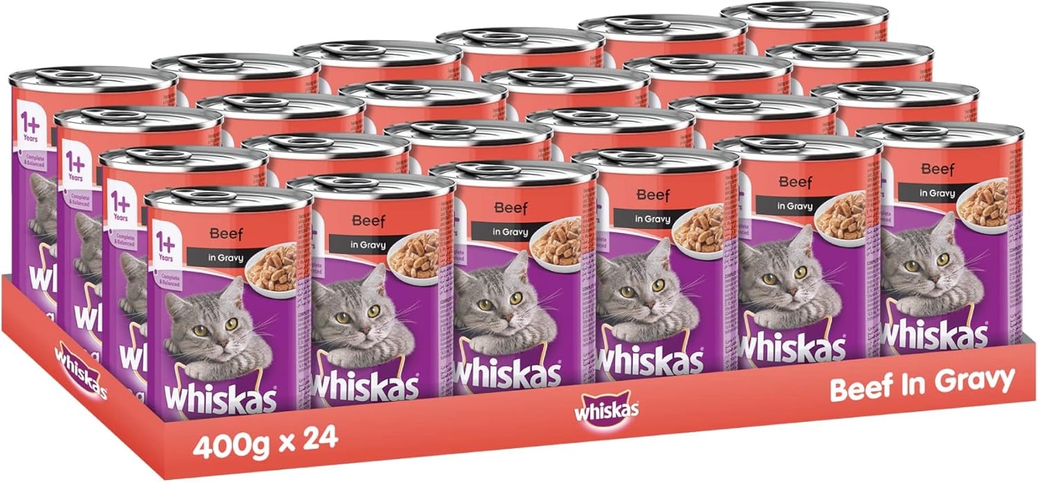 Whiskas Beef in Gravy Can, Wet Cat Food, for 1+ Years Adult Cats, High
