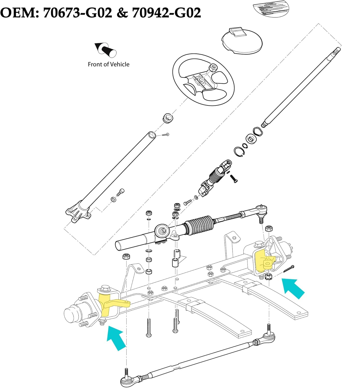 10L0L Golf Cart Spindle Assembly for EZGO TXT 2001-up Gas & Electric, Passenger Side & Driver Side, OEM# 70673-G02 70942-G02