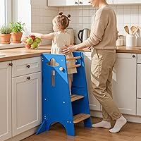 Vista 14 de COSYLAND - Taburete de pie para niños ajustables en altura - Taburete de cocina para niños súper estable con panel protector - Taburete de cocina