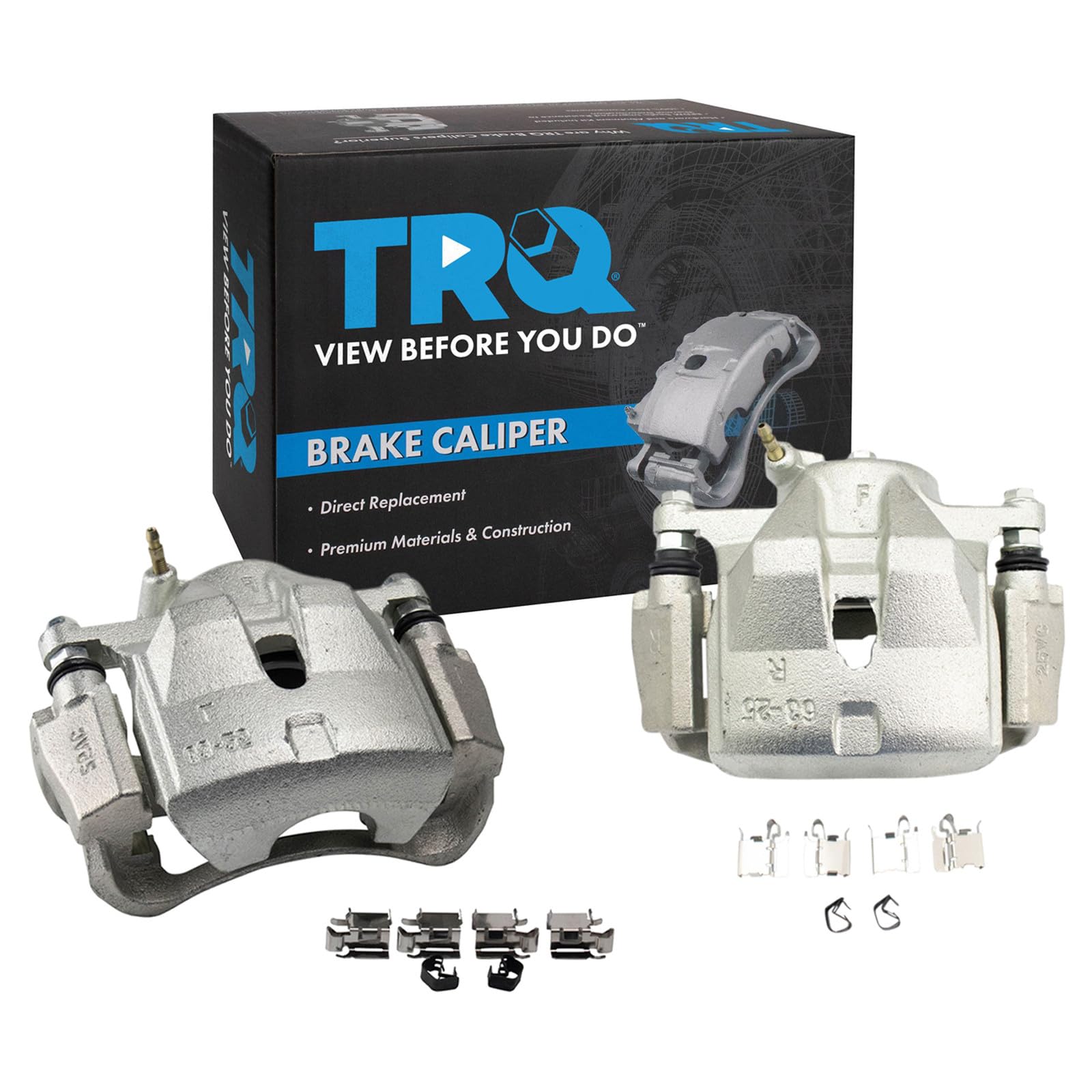 TRQ Front Brake Caliper Set Zinc Coated Brackets Hardware