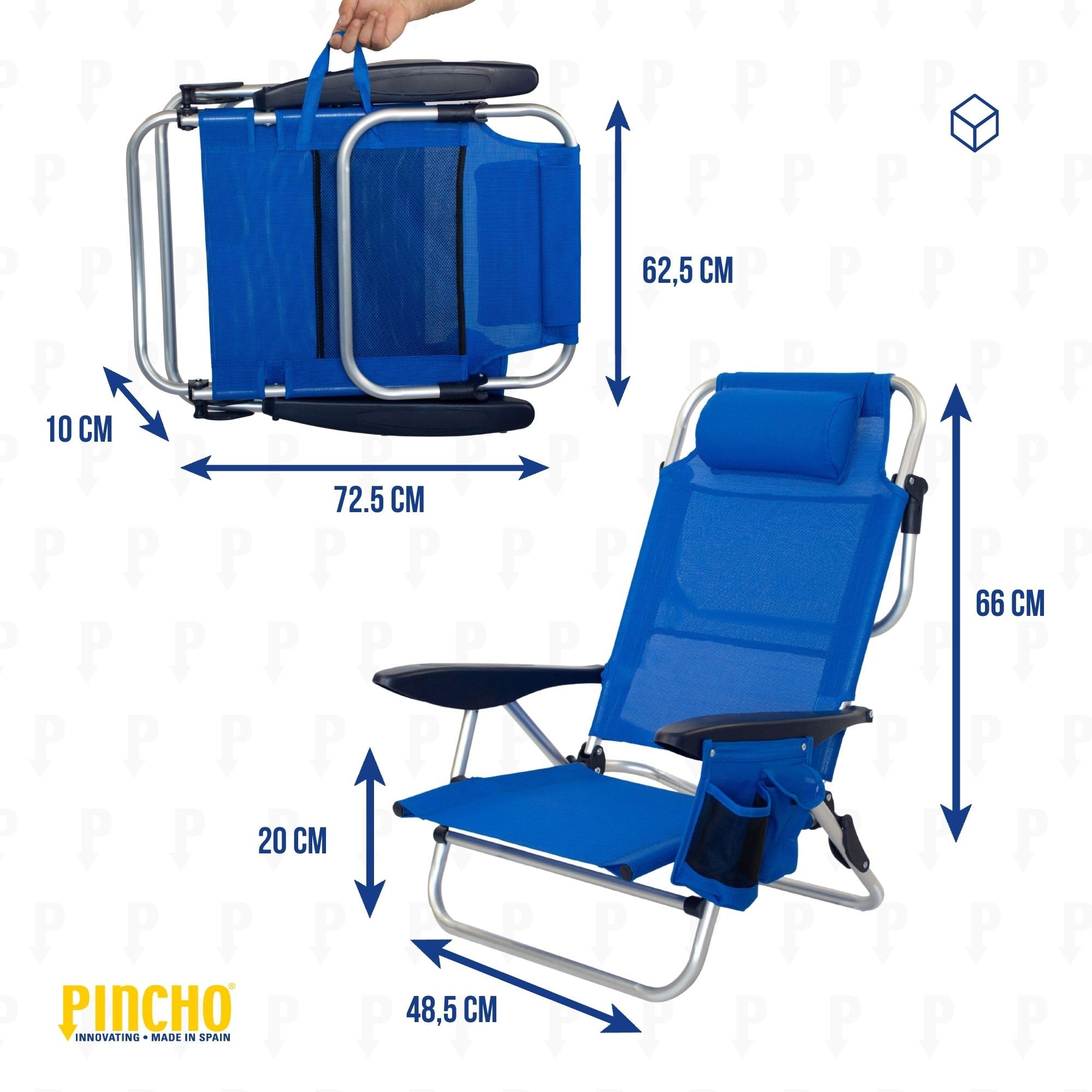 Pincho Silla de Playa Reclinable Aluminio 4 Posiciones Plegable Ligera Resistente 110kg textilene Transpirable con Reposacabezas y Bolsillos Azul Turquesa y Marino (2, Azul Marino)