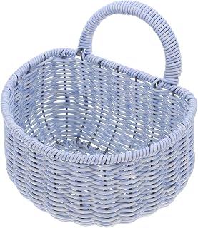 LALAFINA Woven Hanging Kitchen Basket Large Blue-white Storage Organizer for Garlic Ginger Onion, Wall-mounted Fruit and Vegetable Holder for Home and Dormitory