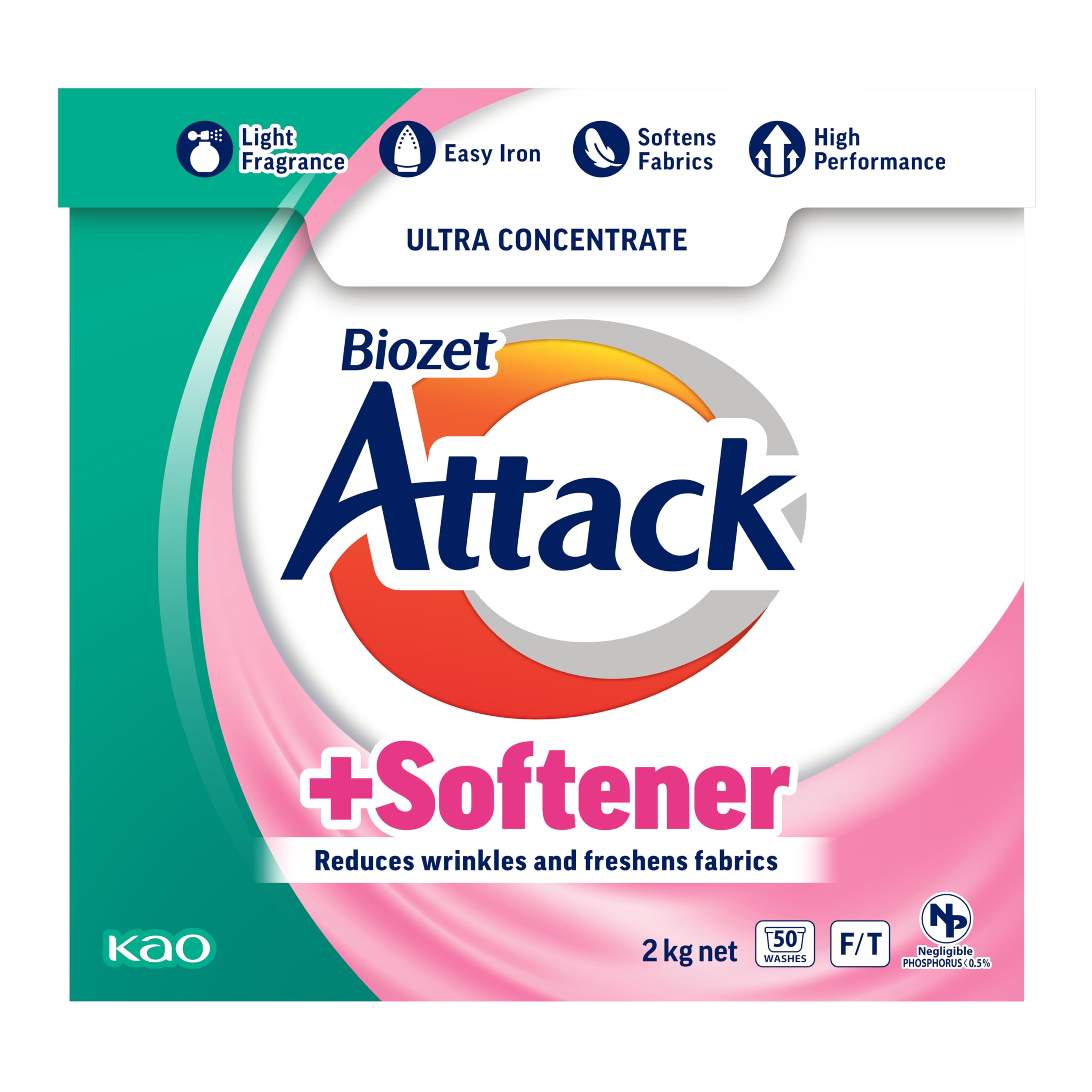 Biozet Attack Plus Softener Powder Detergent, 2 kilograms
