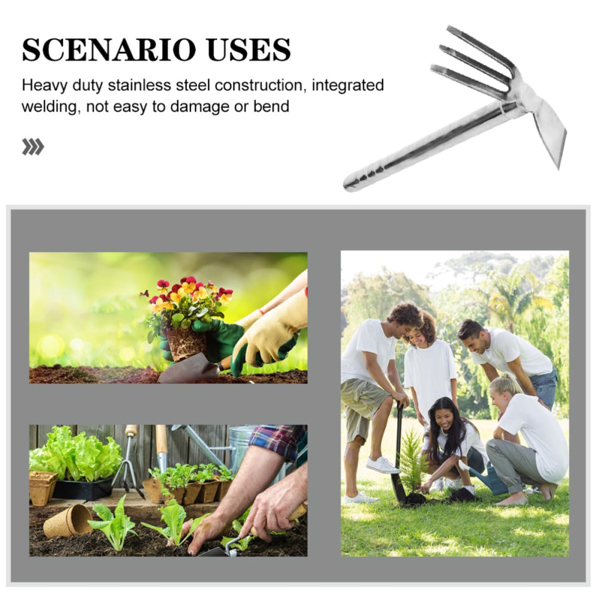 TEHAUX Azada de Jardinería de Acero Inoxidable, Azada Compacta para Labrar, Plata, para Jardinería y Desbroce, Afloja la Tierra y Mejora la Eficiencia