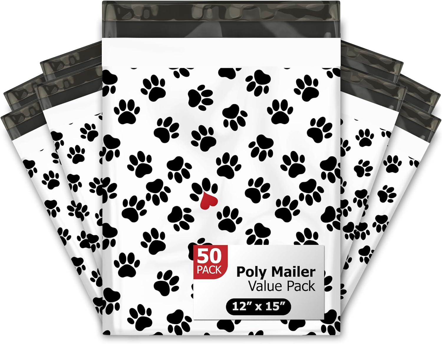 12x15 (50) Paw Prints Designer Poly Mailers Shipping Envelopes Premium Printed Bags