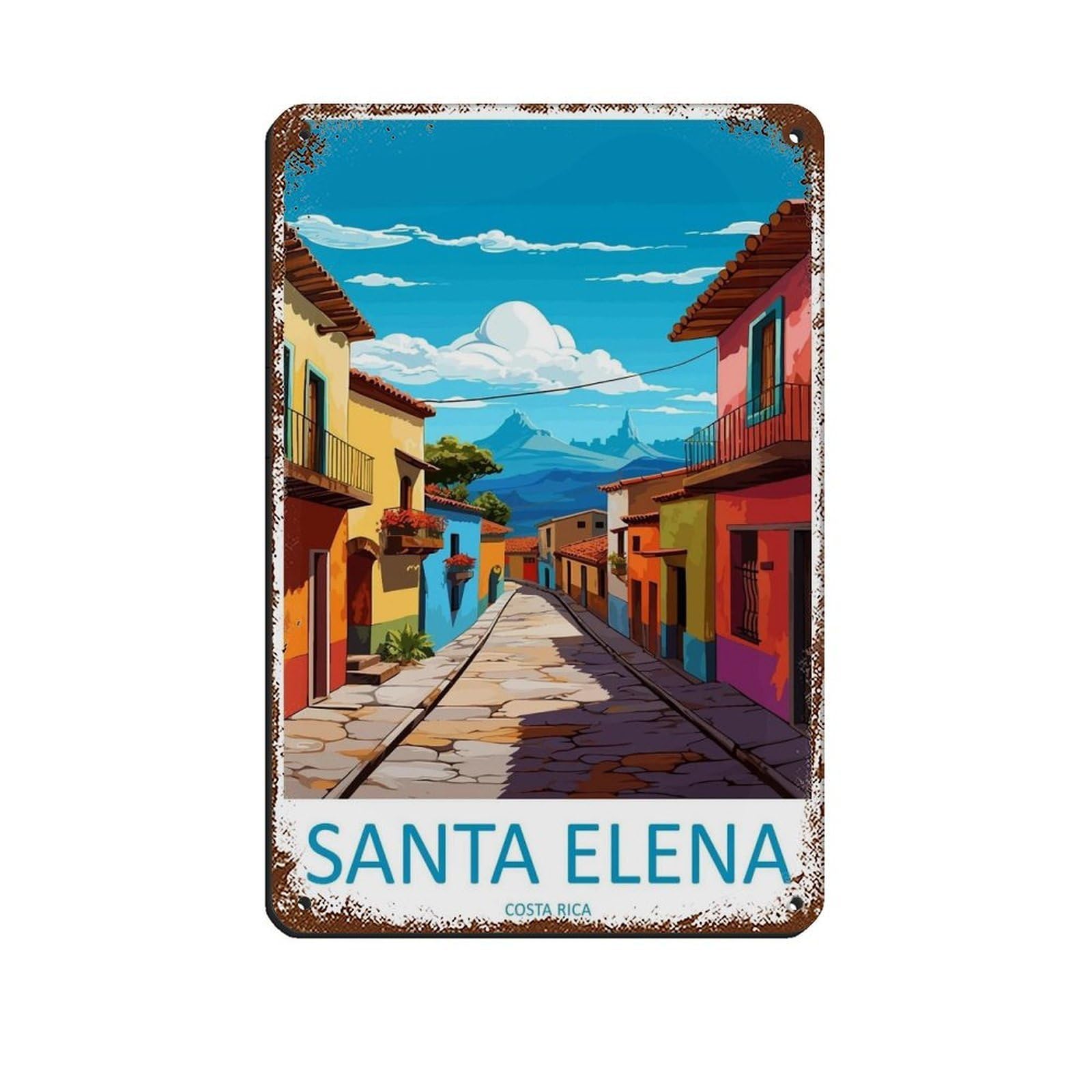 Santa Elena Travel Art Costa Rica Art Retro Poster Metal Tin Sign Chic Art Retro Iron Painting Bar People Cave Cafe Family Garage Poster Wall Decoration 8x12inch(20x30cm)