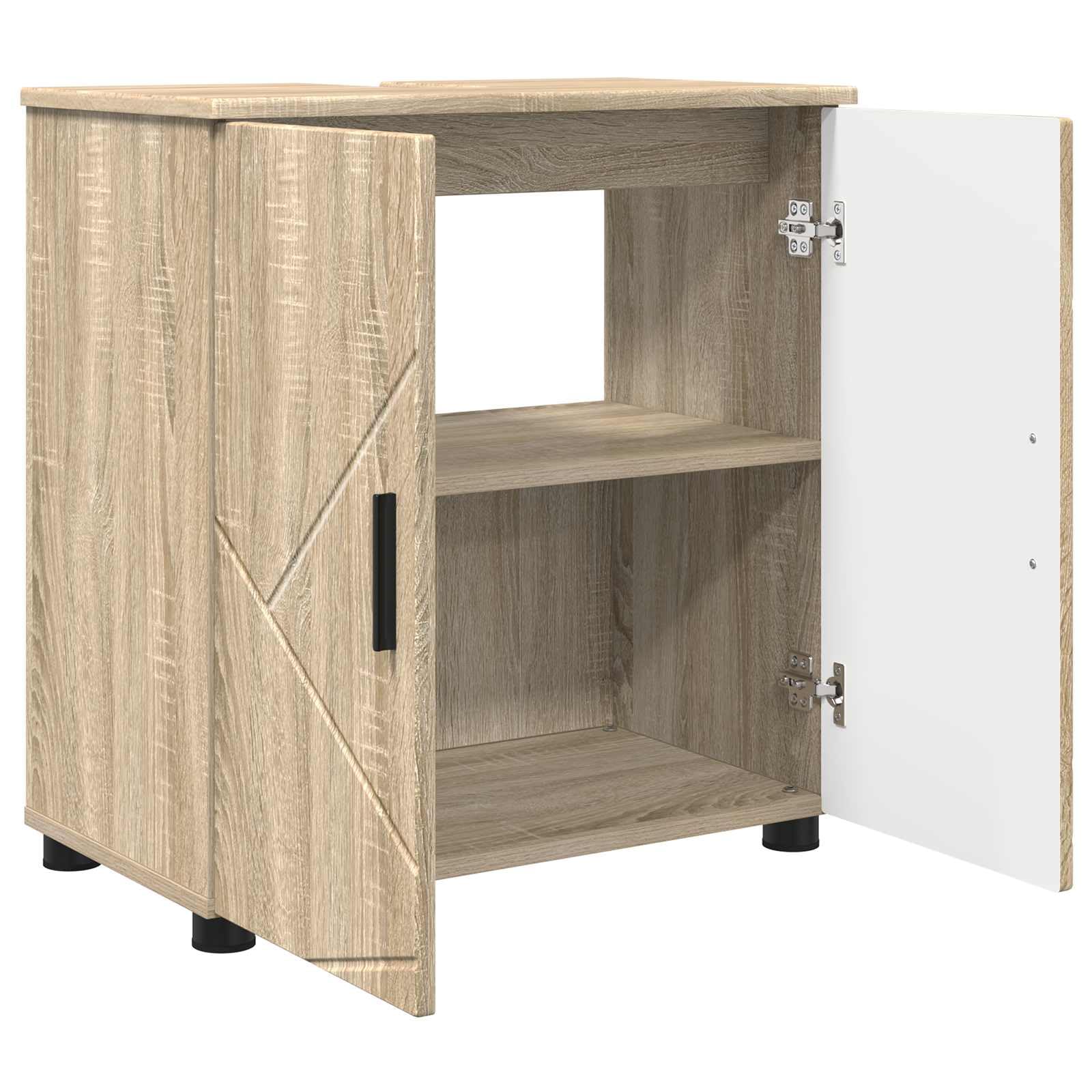Armoire de salle de bain en chêne Sonoma avec espace de rangement 61 x 35 x 64 cm, bois et métal, autonome avec 2 portes, meuble bas polyvalent pour salle de bain, WC d'invités, rangement et