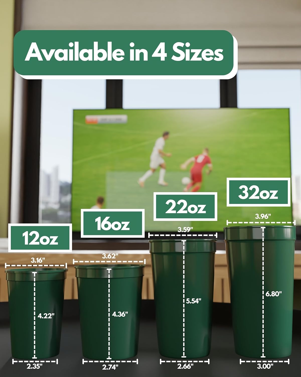 PartyPrints 100 Pack Small 10 to 12 oz Kelly Green Reusable Blank Plastic Cups, Stadium Cups Bulk – BPA Free Top Rack Dishwasher Safe Party Cups, Colored Cups Perfect for Party, Wedding, Birthday