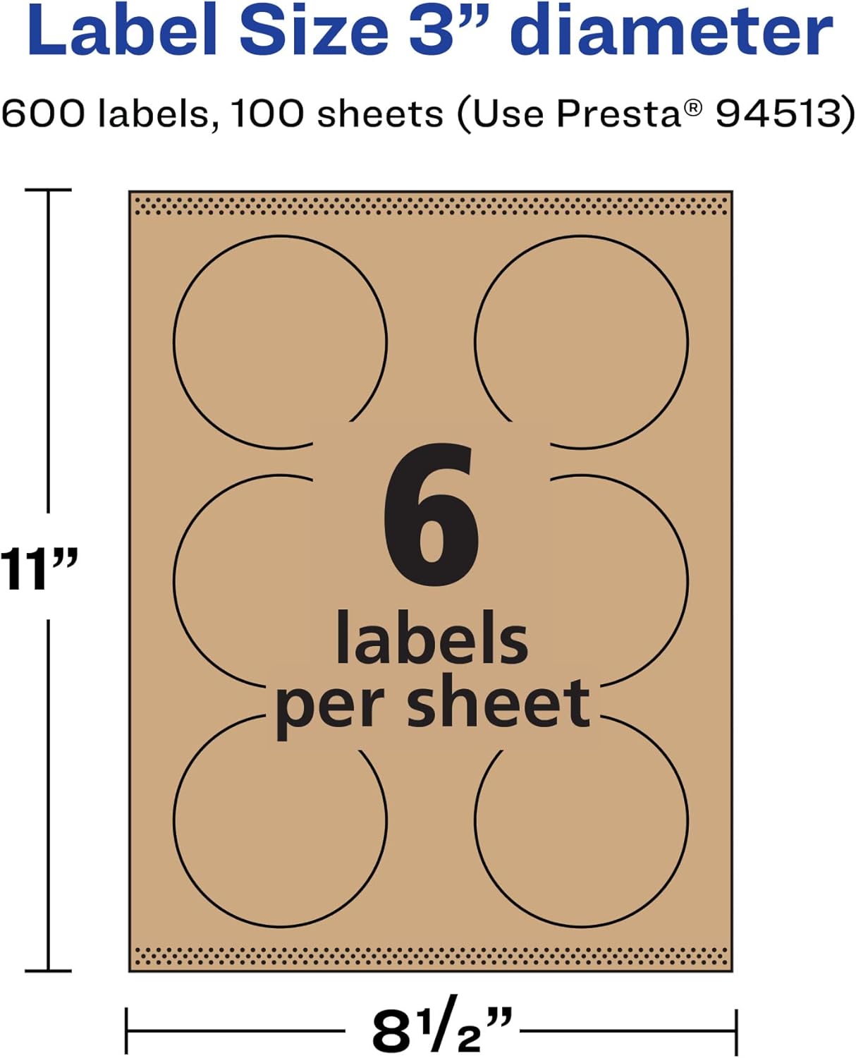 Avery Kraft Brown Round Labels, Sure Feed Technology, 3" Diameter, 600 Kraft Brown Labels, Print-to-The-Edge, Laser/Inkjet Printable