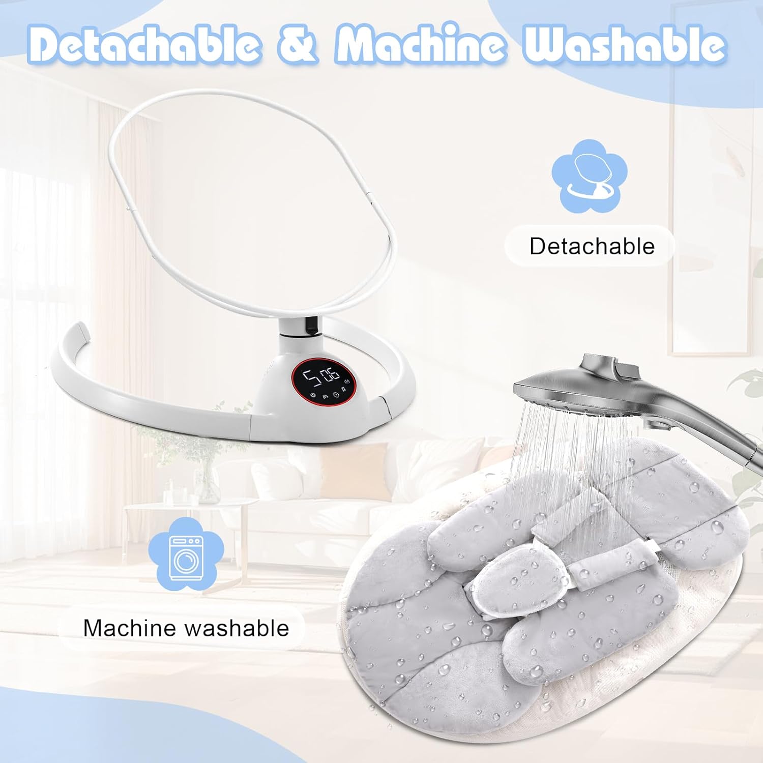 Soobaby Baby Swing for Infants,Electric Swing for Babies,Portable Swing for Baby Boy Girl,Remote Control Indoor Baby Rocker with 5 Sway Speeds,Music and Bluetooth,Bright Gray