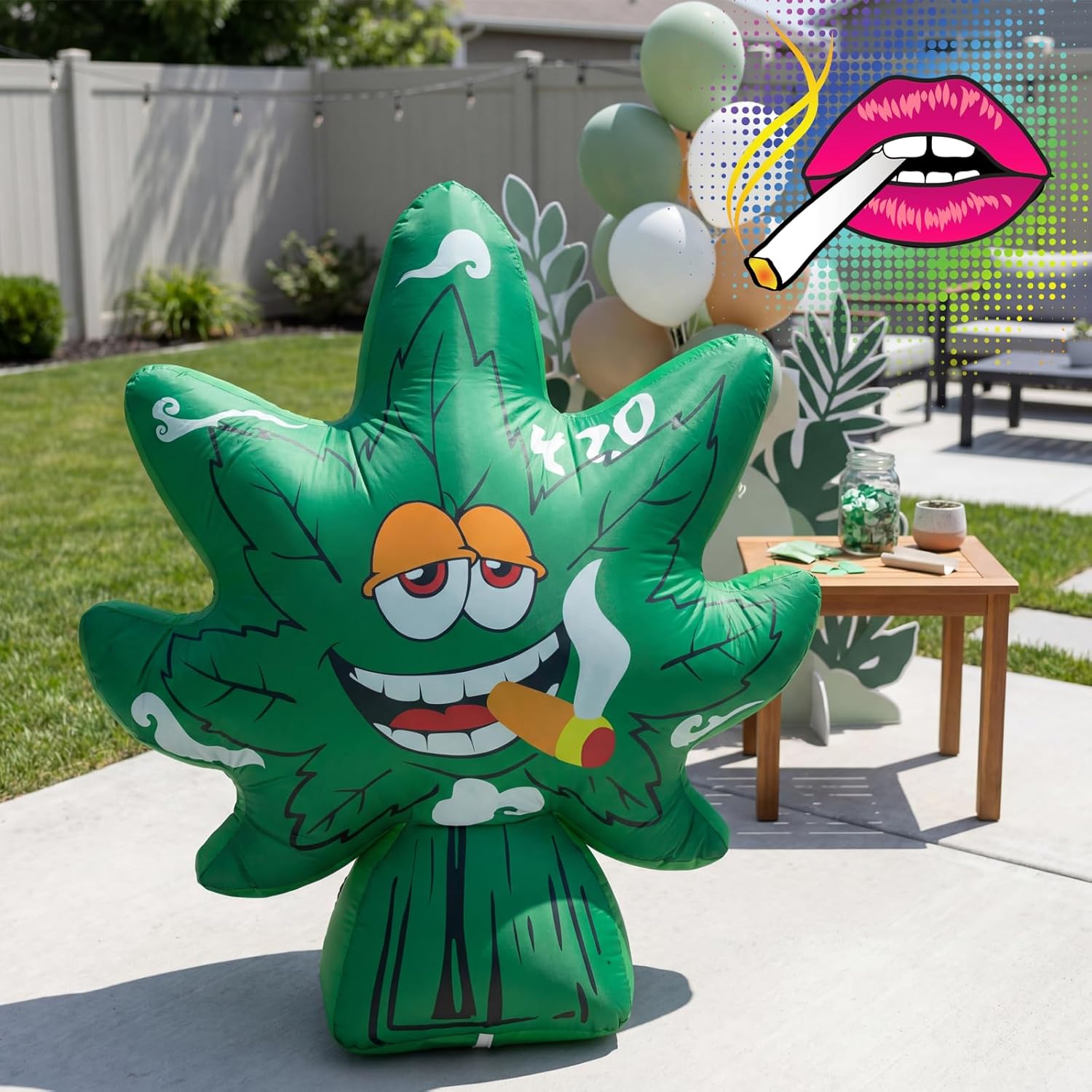 5FT 420 Inflatables Outdoor Decorations Blow Up Leaves Blow Outdoor Decoration with Built-in LEDs for 420 Party Adult Parties Birthday Carnivals and More