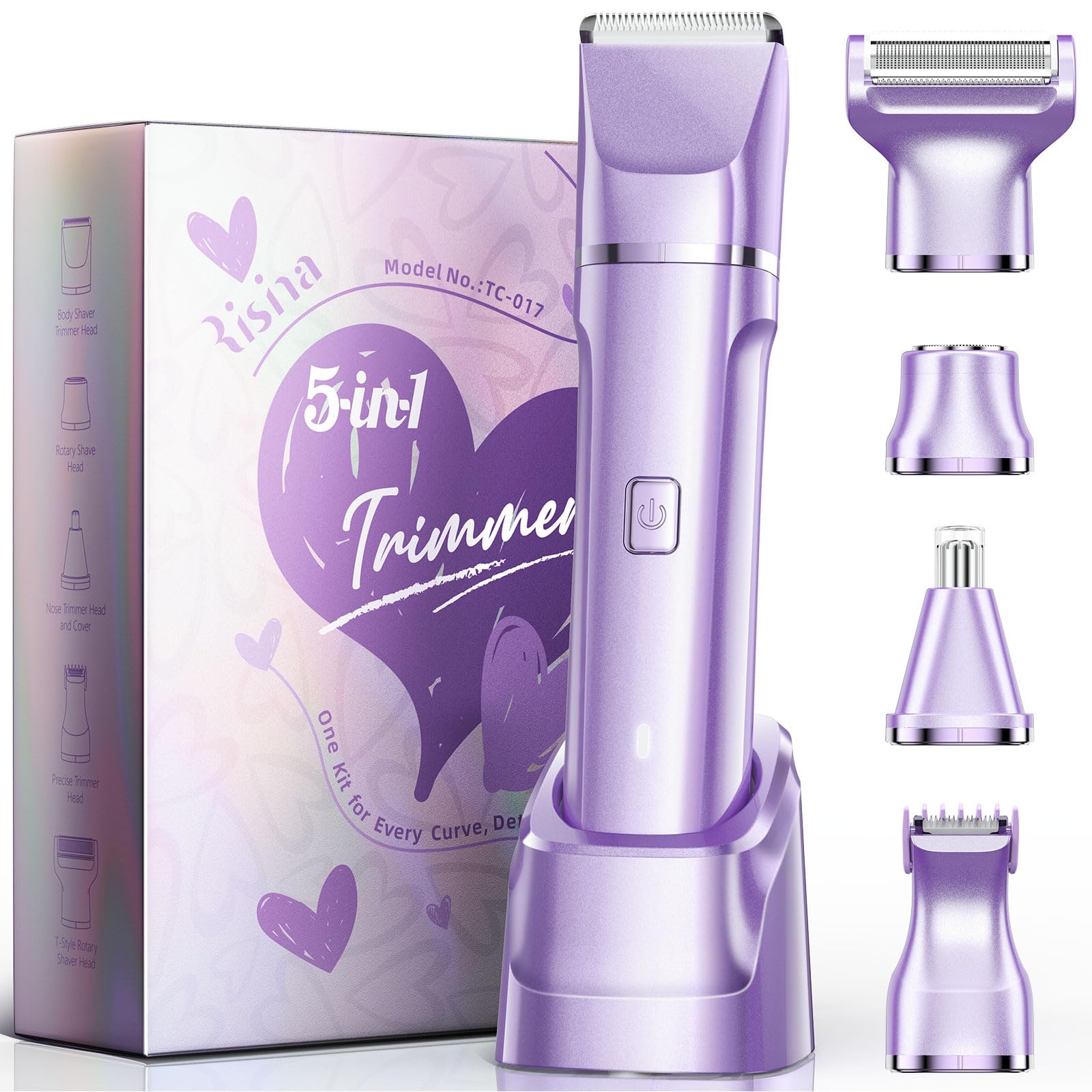 Risina 5-in-1 Bikini Trimmer for Women, Gifts for Women, Grooming Kit