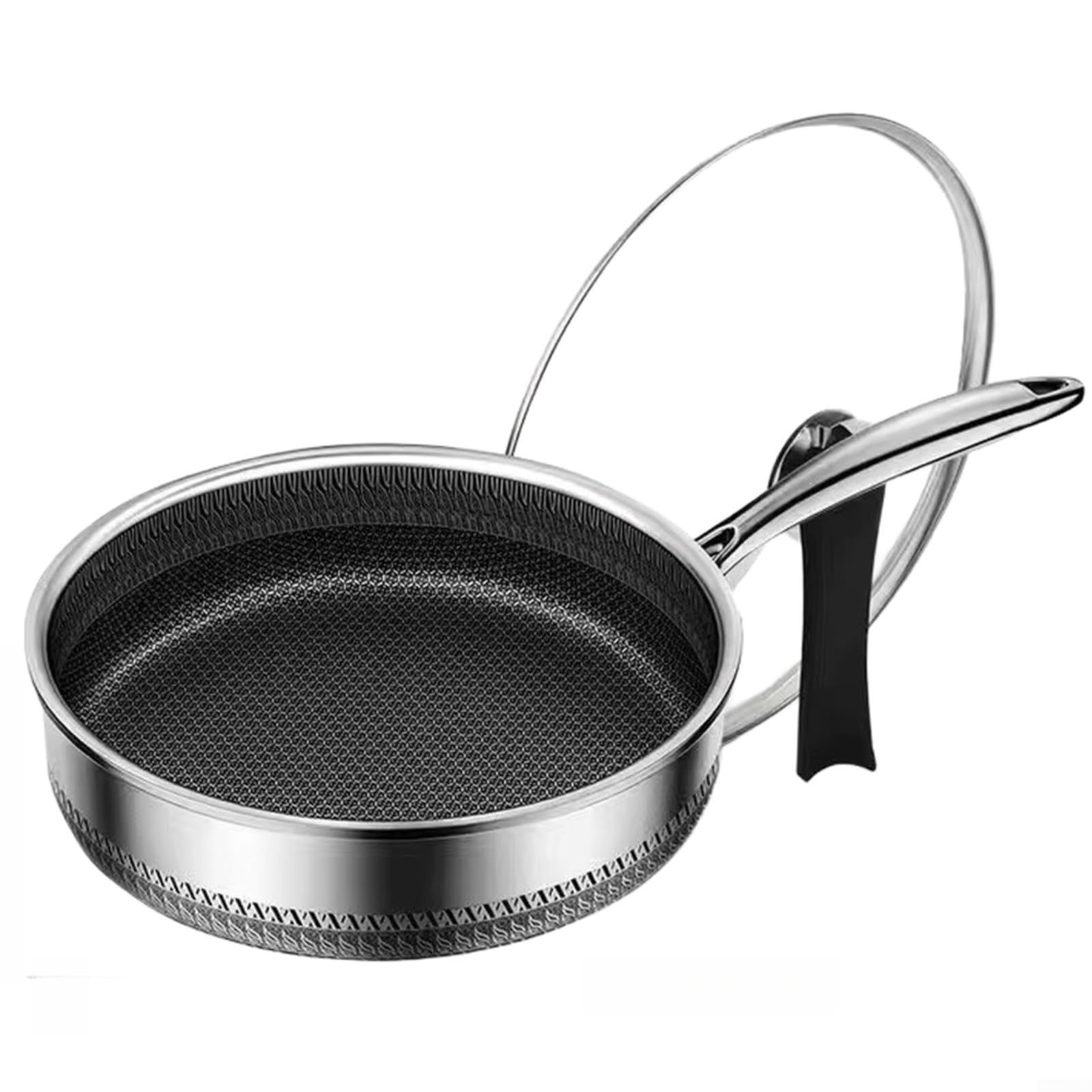 Sartén de acero inoxidable 28 cm antiadherente wok sartén con malla para inducción de superficie de gas eléctrica apta para lavavajillas ergonómica para mango negro (5)