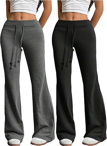 RoseSeek Women's 2 Packs Flare Leggings Drawstring Bell Bottom Sweatpants Elasti