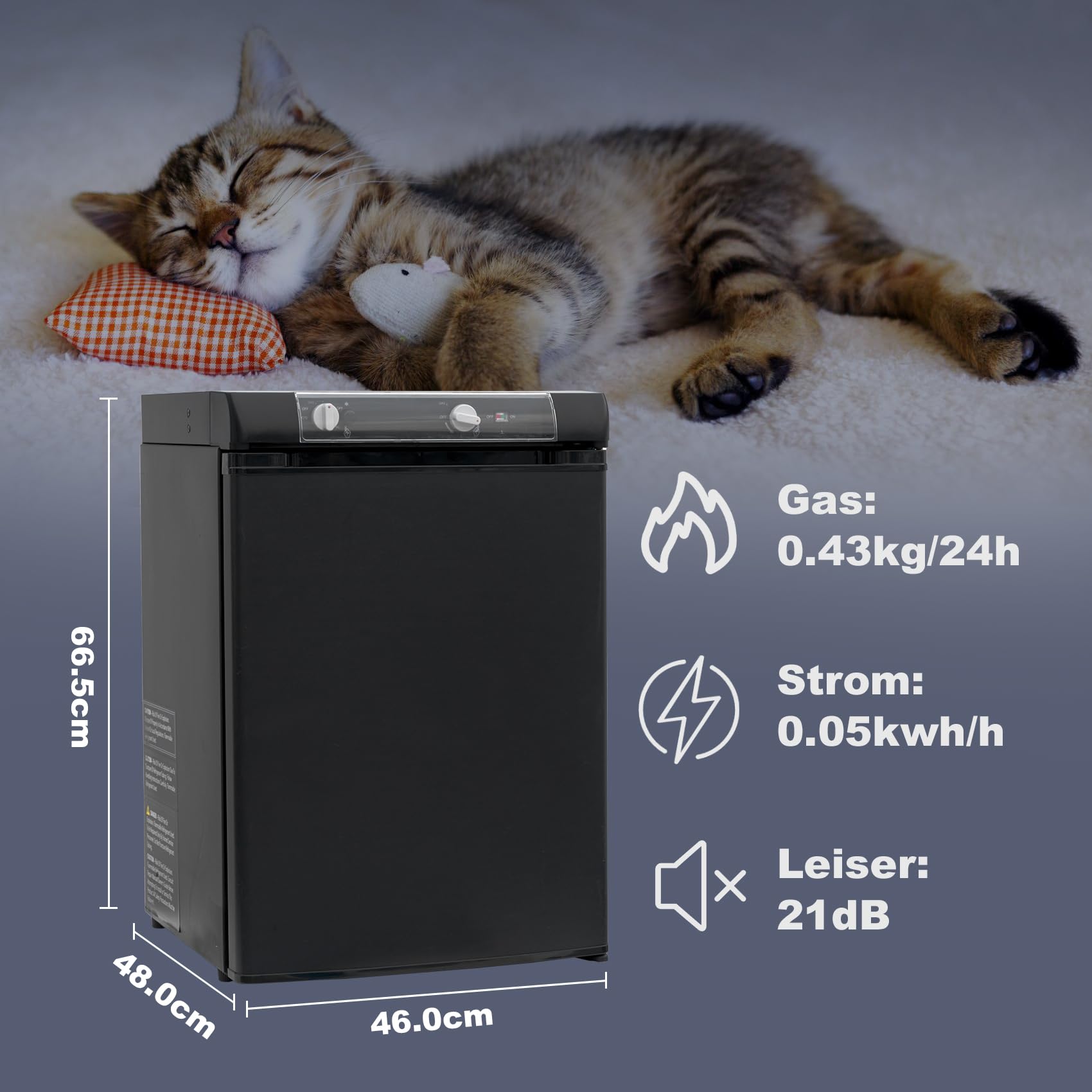Gas Kühlschrank 60L, Camping Kühlschrank Gas 12V 230V, Wohnmobil Kühlschränk, Absorber Kühlschränk Gäs für Haus, Outdoor, Camping, Schwarz