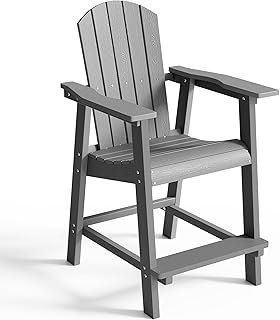 DWVO 25" Tall Adirondack Chair, HIPS Bar Stools Outdoor Seating High Back Outdoor Chairs Lifeguard Chair, Ideal for Deck, Pool, Patio, Porch, Balcony, Gray
