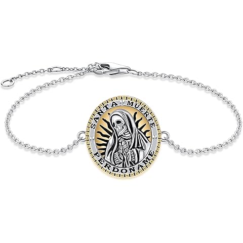 YAFEINI Santa Muerte Bracelet 925 Sterling Silver Death Charm Jewelry For Women