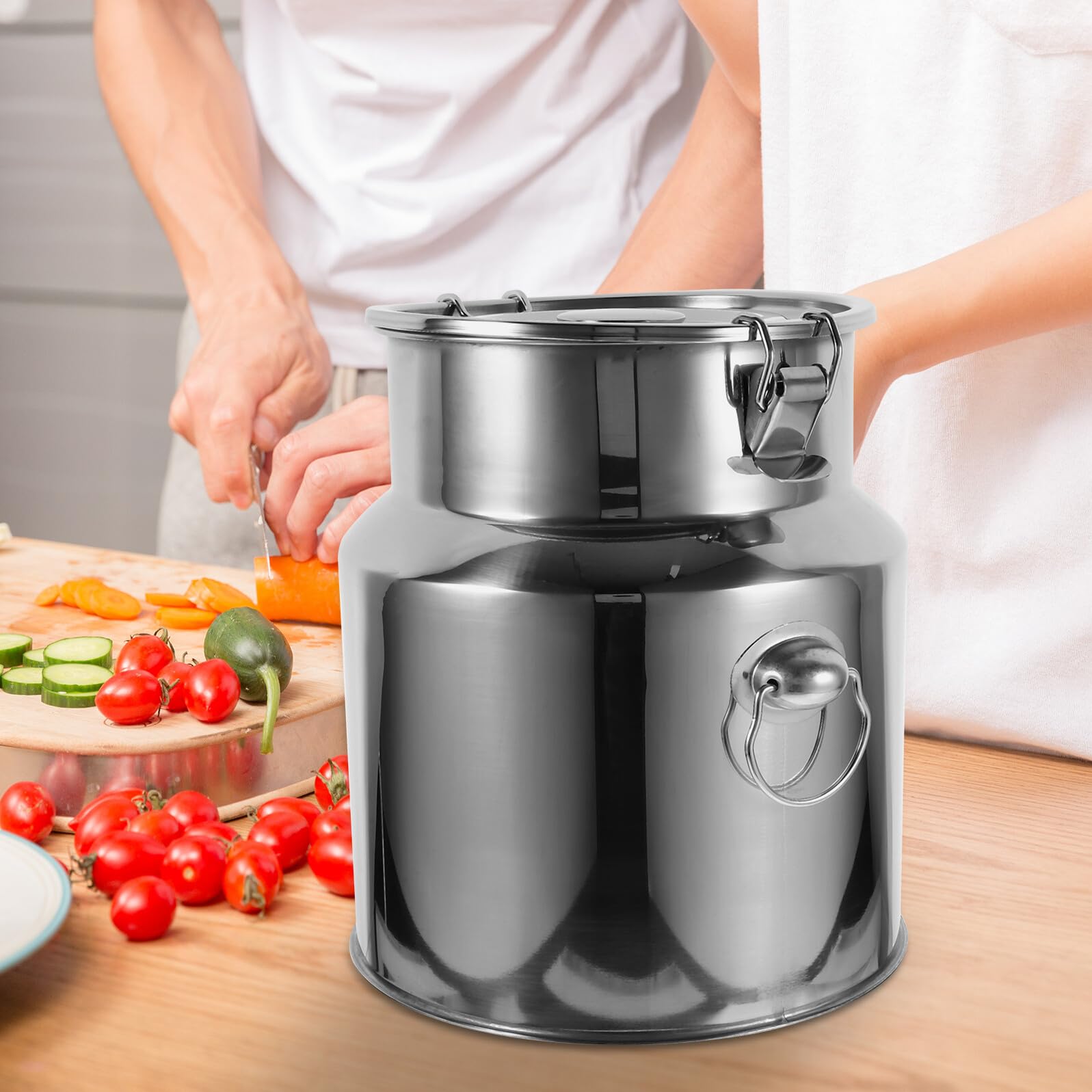 Toyvian Edelstahl Luftdichter Vorratsbehälter mit Starker Tragkraft und Einfache Reinigung Versiegelter Kücheneimer für Reis und Lebensmittelaufbewahrung Stilvolles Design für Küche