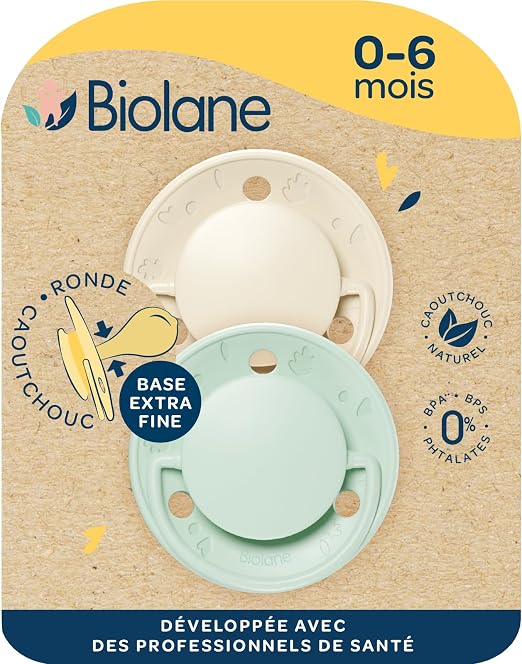 Biolane Biolane - Sucette Tétine Ronde en Caoutchouc Naturel 0-6 Mois Vert et Beige