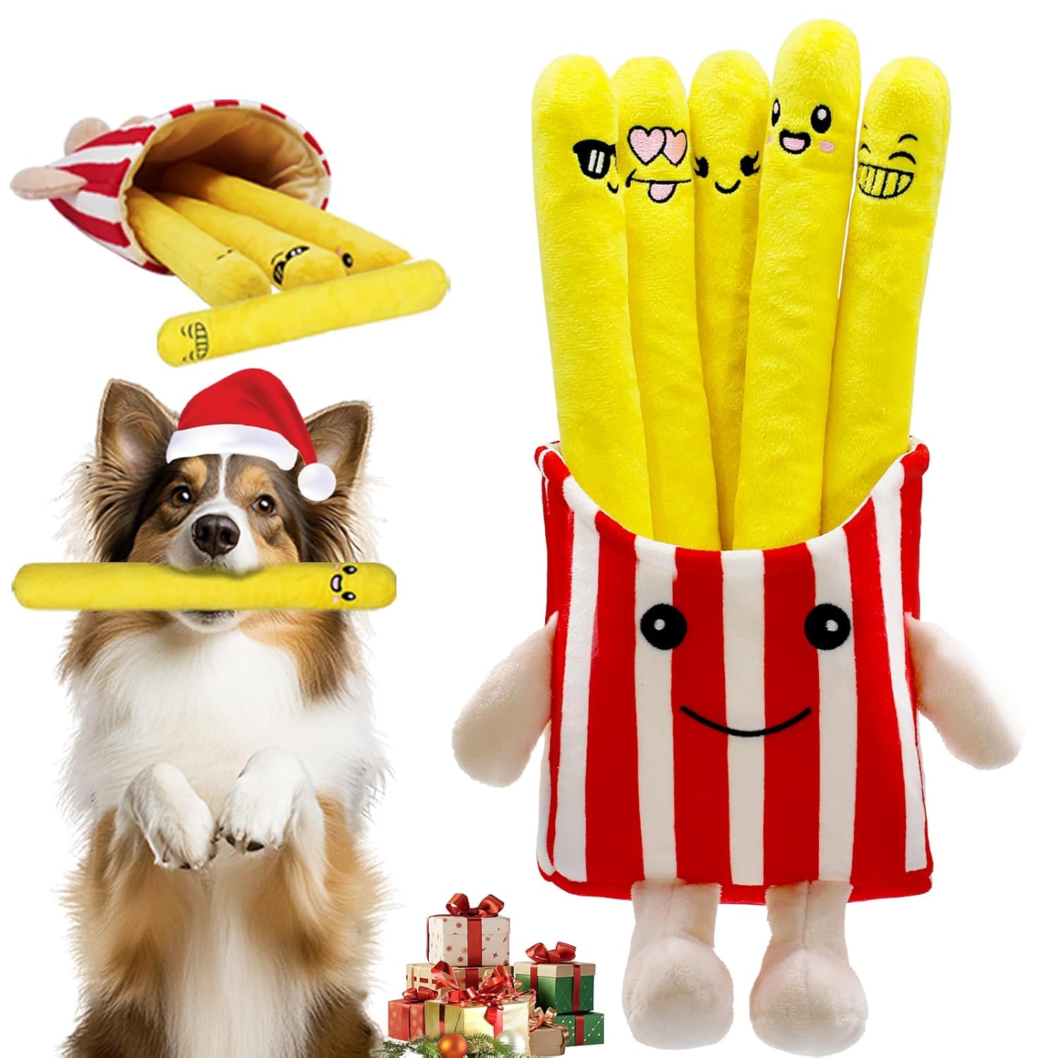 YZHDUXIU Dog Squeak Toys 5 Pack Christmas French Fry PlushToys Interactive Cute Dog Toys for Small Dogs Holiday