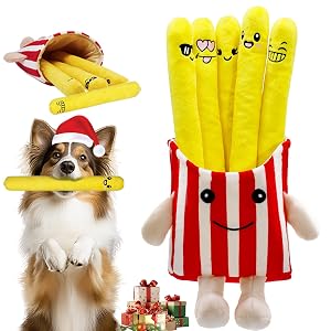 Dog Squeak Toys 5 Pack Christmas French Fry PlushToys Interactive Cute Dog Toys for Small Dogs Holiday Dog
