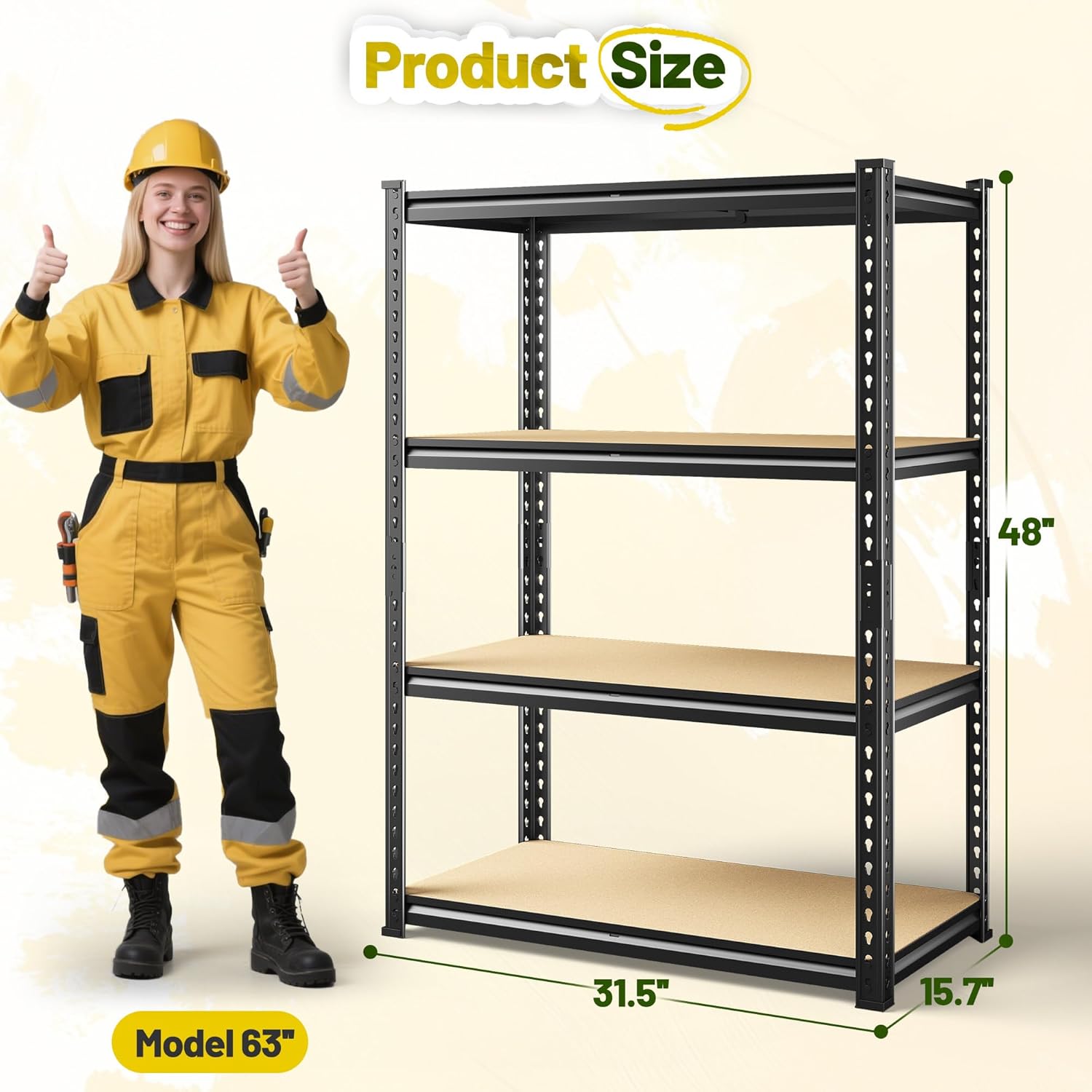 48" H Storage Shelves 31.5" W Garage Shelving Adjustable 1600LBS Metal Shelving Heavy Duty 4 Tier Garage Shelves for Pantry Kitchen Closet Basement Warehouse - Image 2